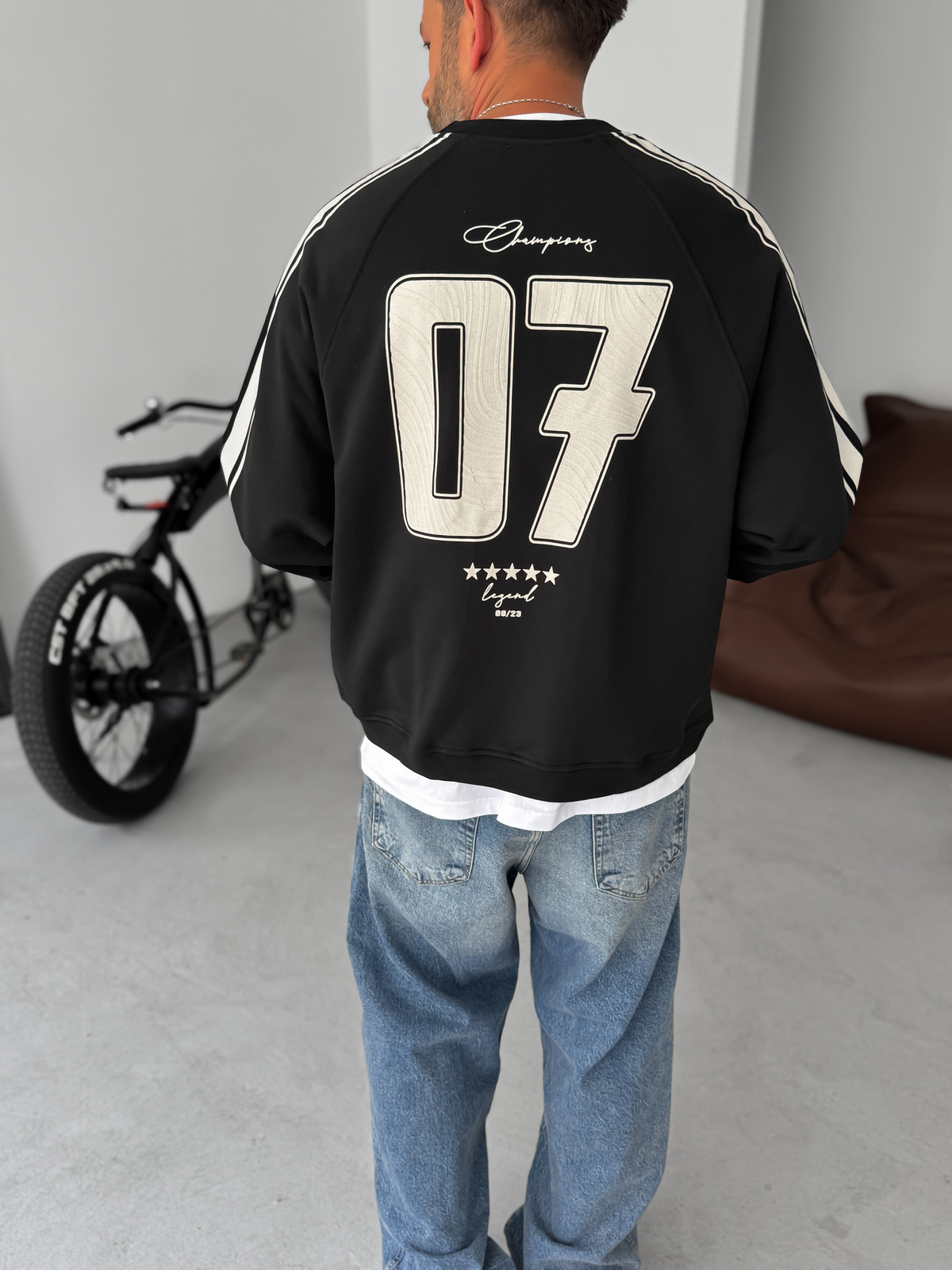 Siyah Champions Baskılı Parçalı Sweatshirt JJ-110