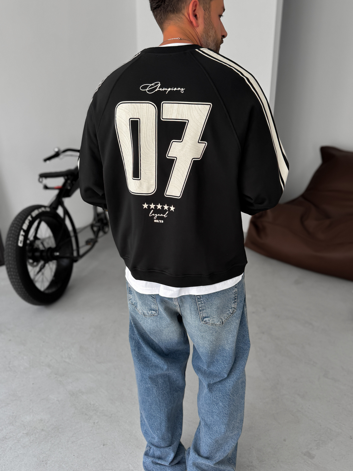 Siyah Champions Baskılı Parçalı Sweatshirt JJ-110