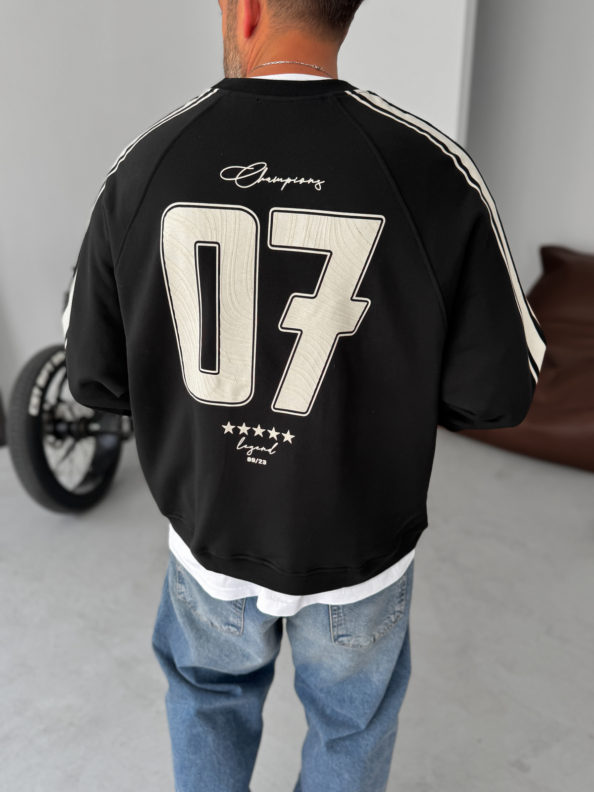 Siyah Champions Baskılı Parçalı Sweatshirt JJ-110
