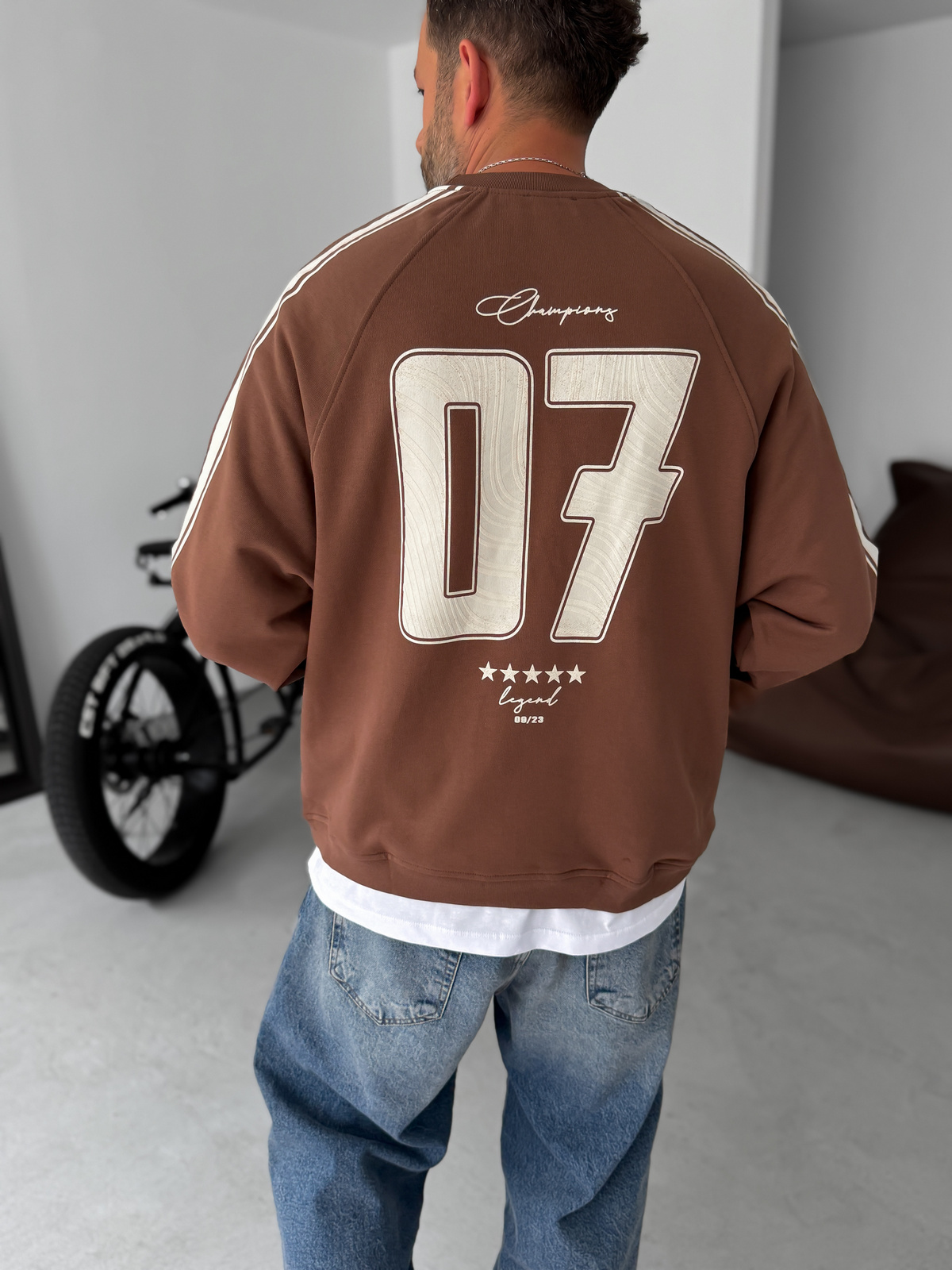 Kahve Champions Baskılı Parçalı Sweatshirt JJ-110