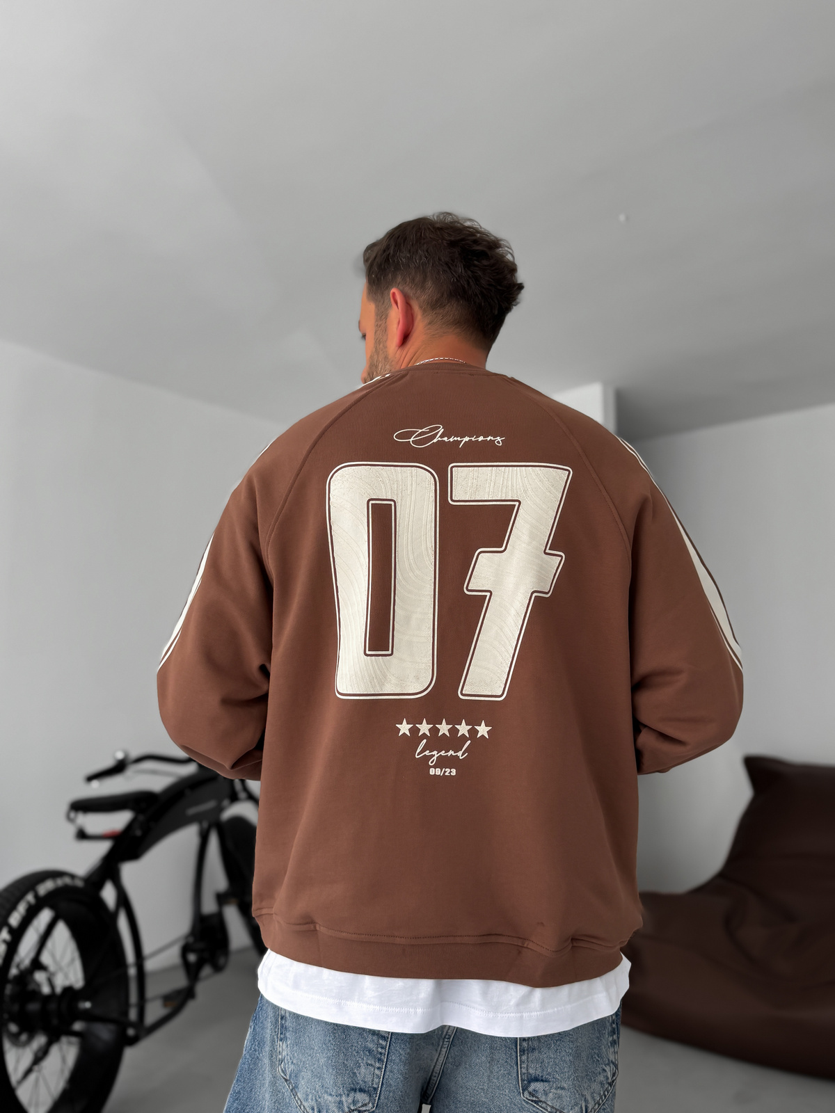 Kahve Champions Baskılı Parçalı Sweatshirt JJ-110