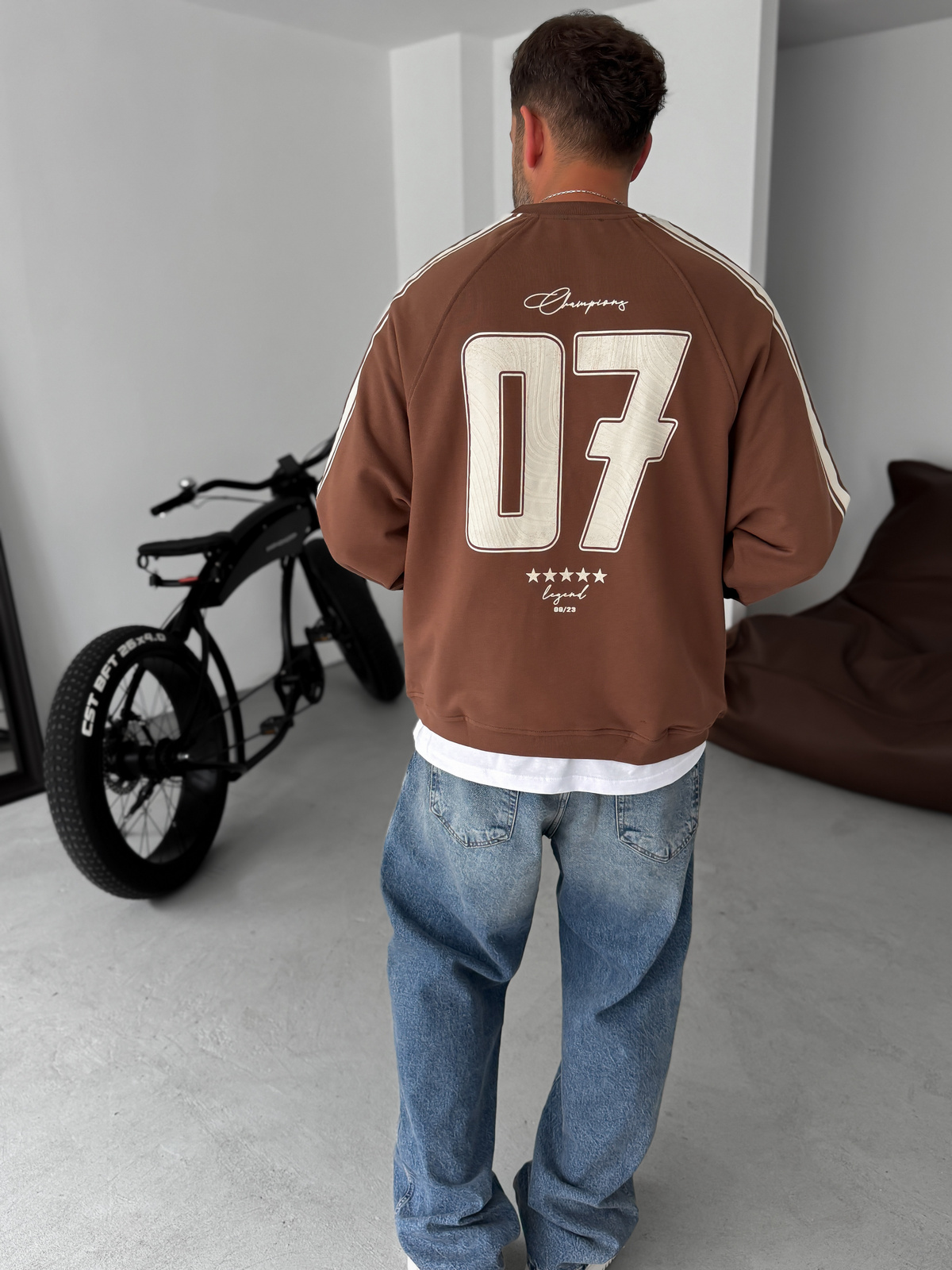Kahve Champions Baskılı Parçalı Sweatshirt JJ-110