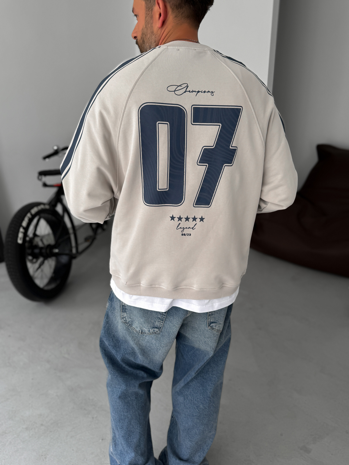 Gri Champions Baskılı Parçalı Sweatshirt JJ-110