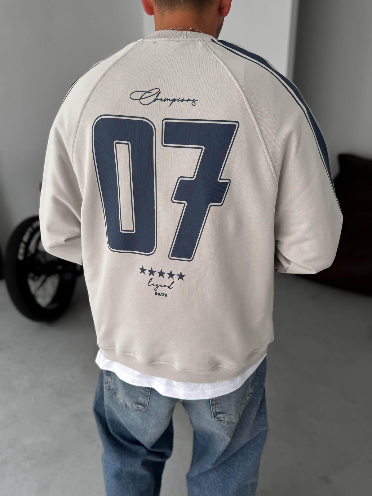 Gri Champions Baskılı Parçalı Sweatshirt JJ-110