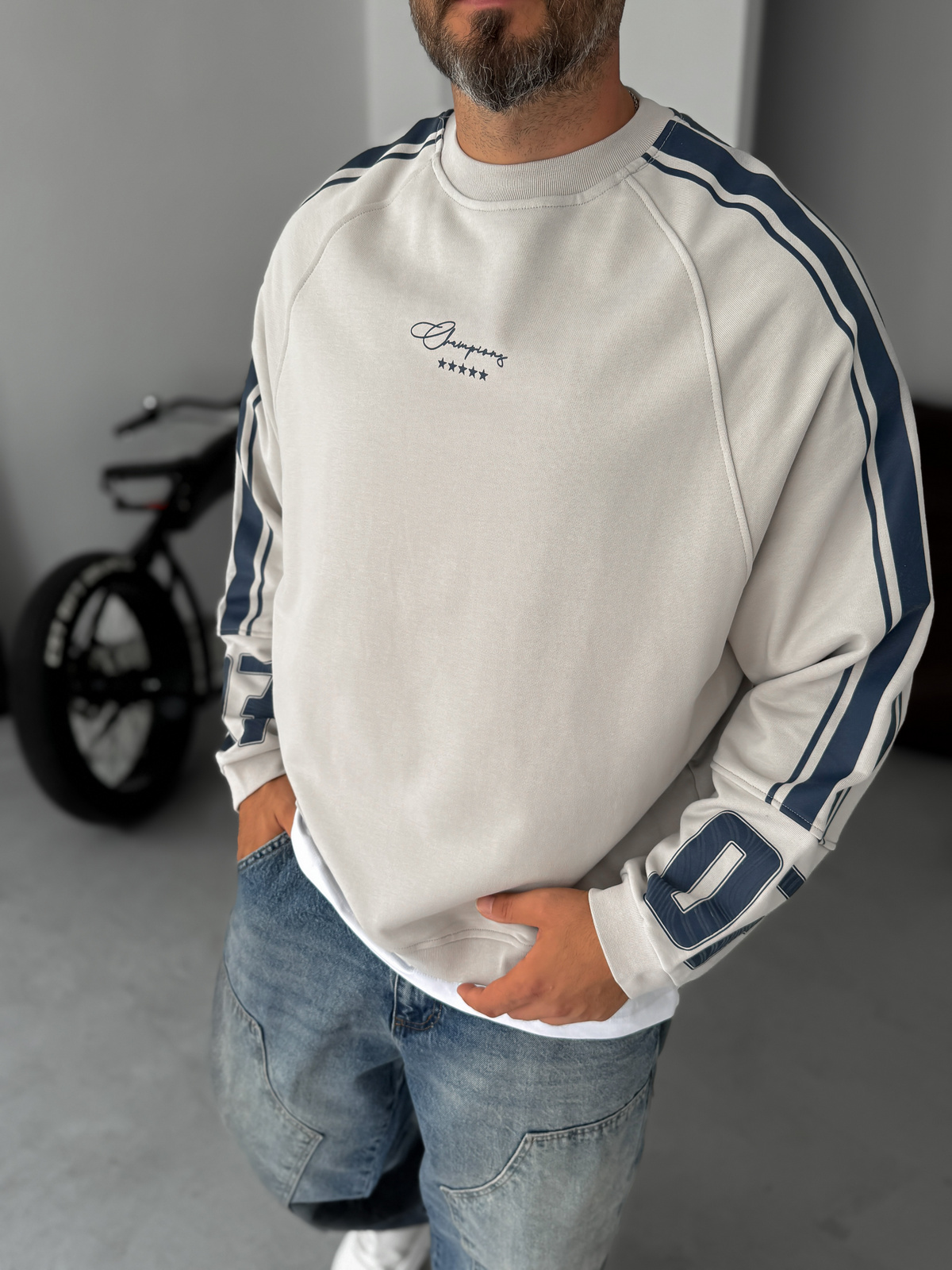 Gri Champions Baskılı Parçalı Sweatshirt JJ-110
