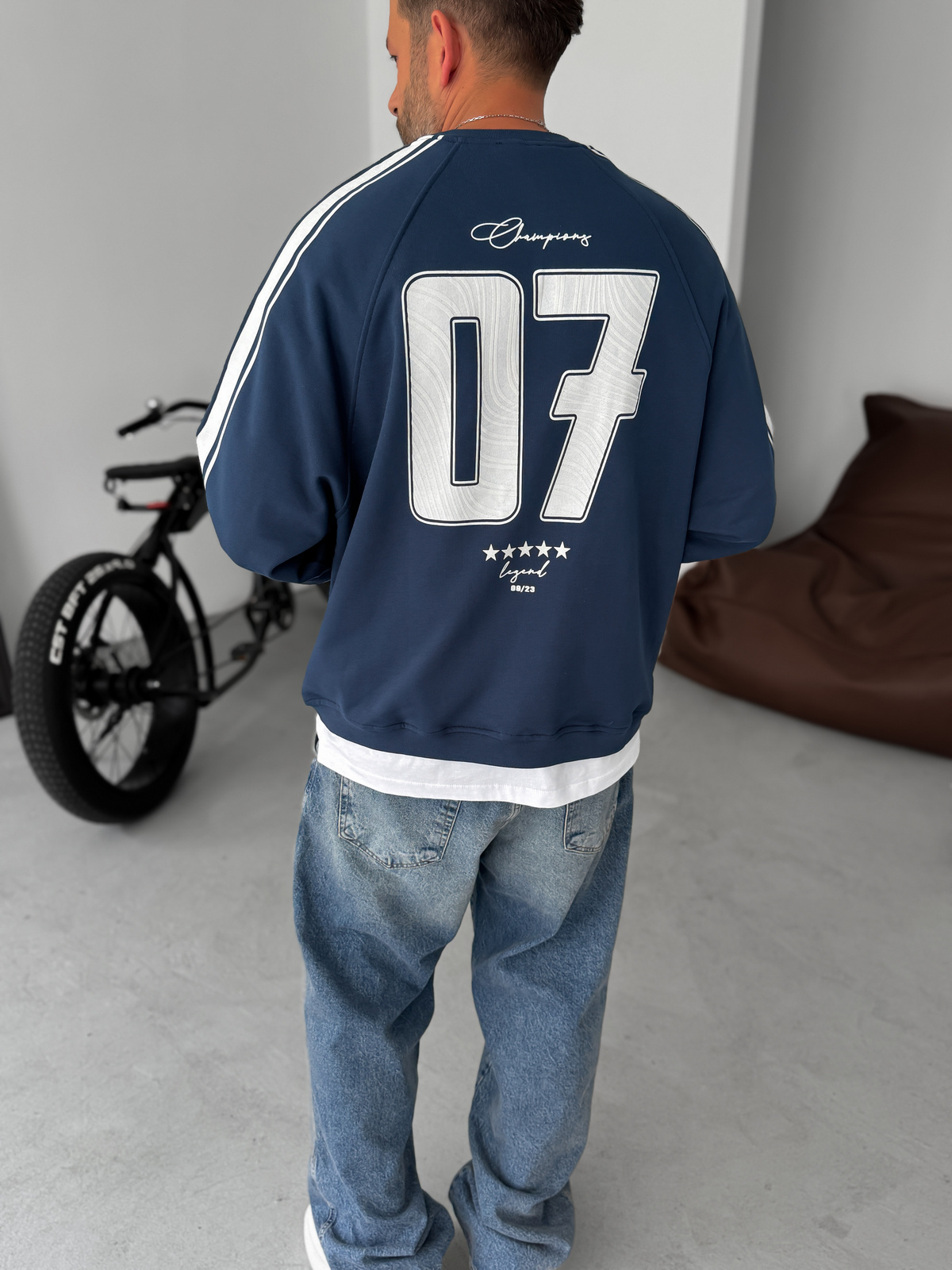 Lacivert Champions Baskılı Parçalı Sweatshirt JJ-110