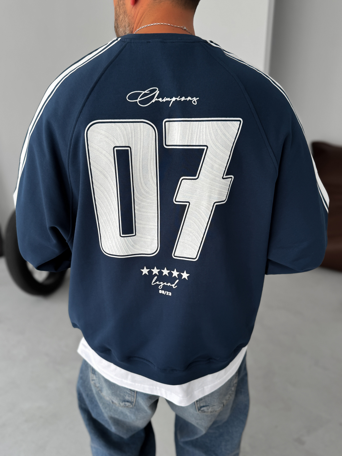 Lacivert Champions Baskılı Parçalı Sweatshirt JJ-110