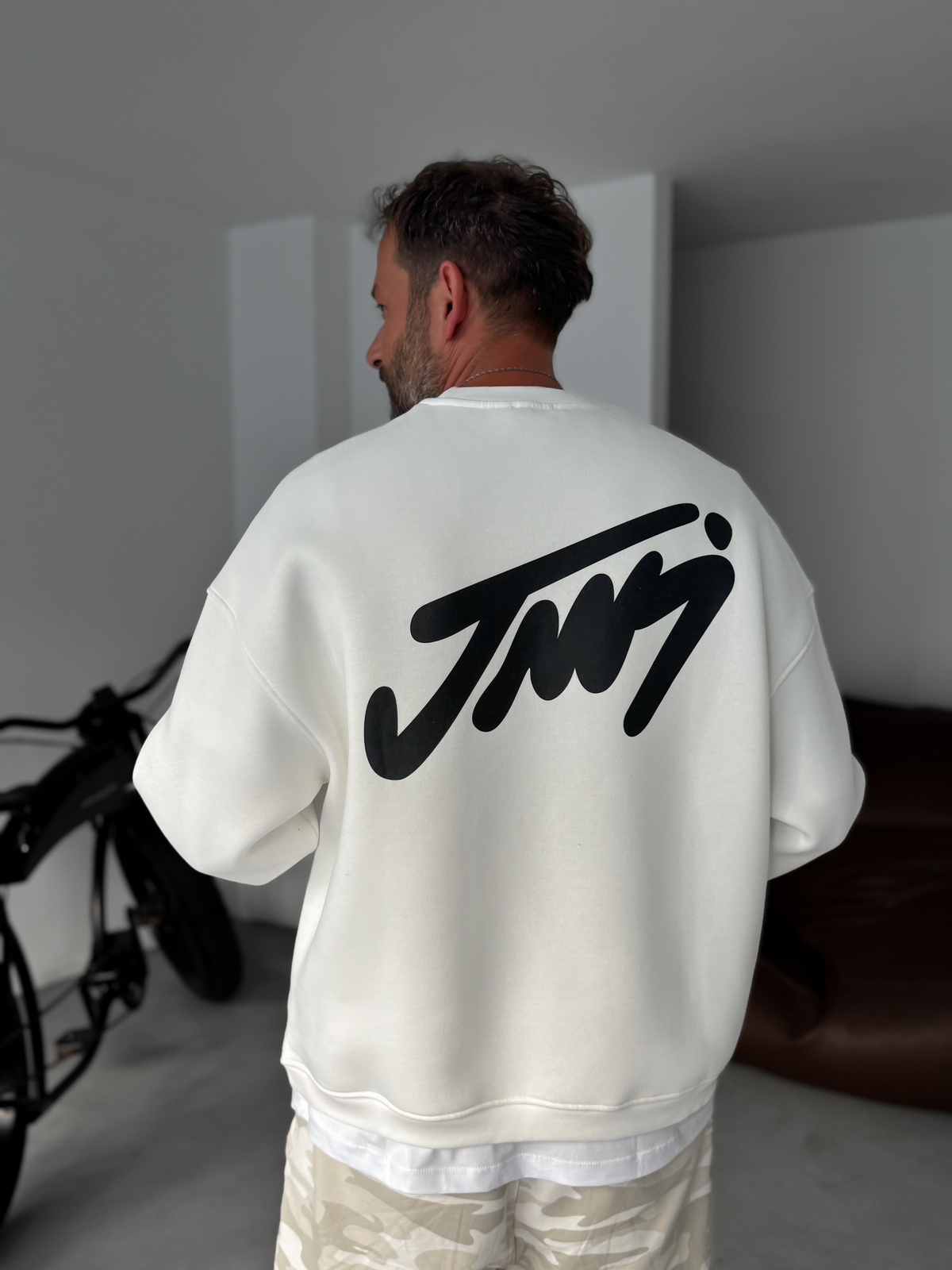 Beyaz Basic Baskılı Sweatshirt JJ-100