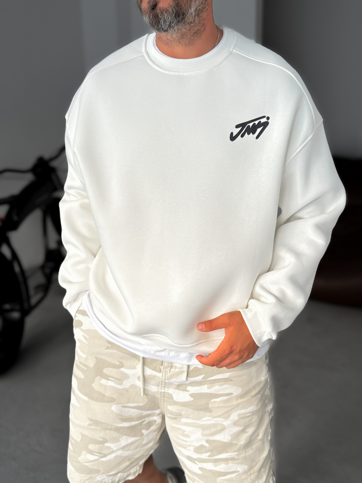 Beyaz Basic Baskılı Sweatshirt JJ-100