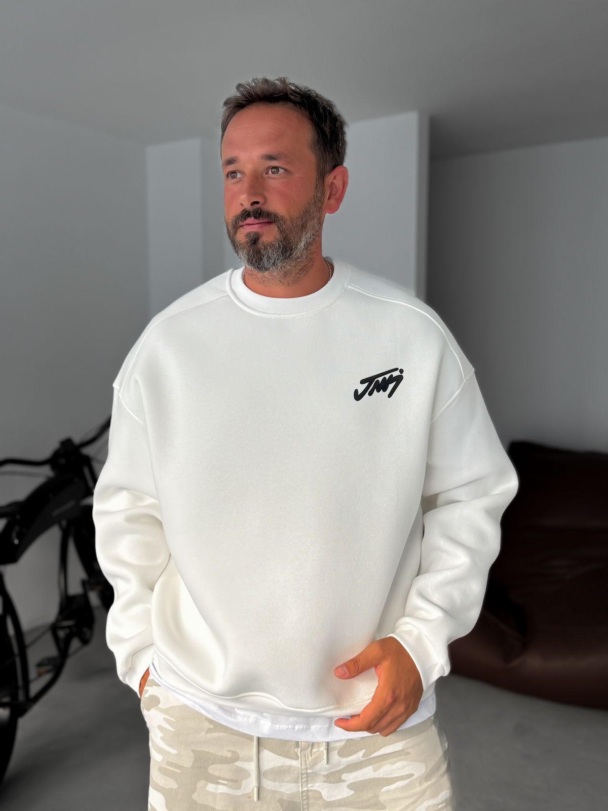 Beyaz Basic Baskılı Sweatshirt JJ-100