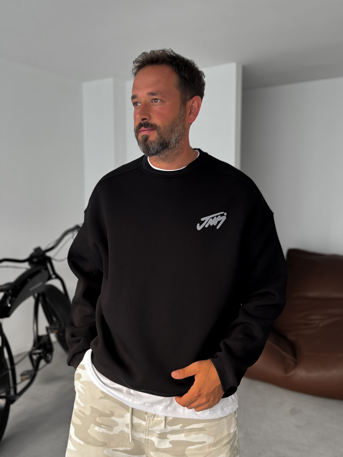 Siyah Basic Baskılı Sweatshirt JJ-100