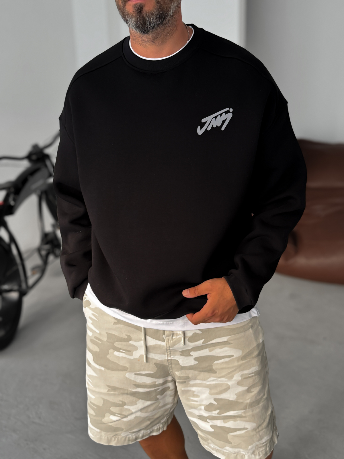 Siyah Basic Baskılı Sweatshirt JJ-100