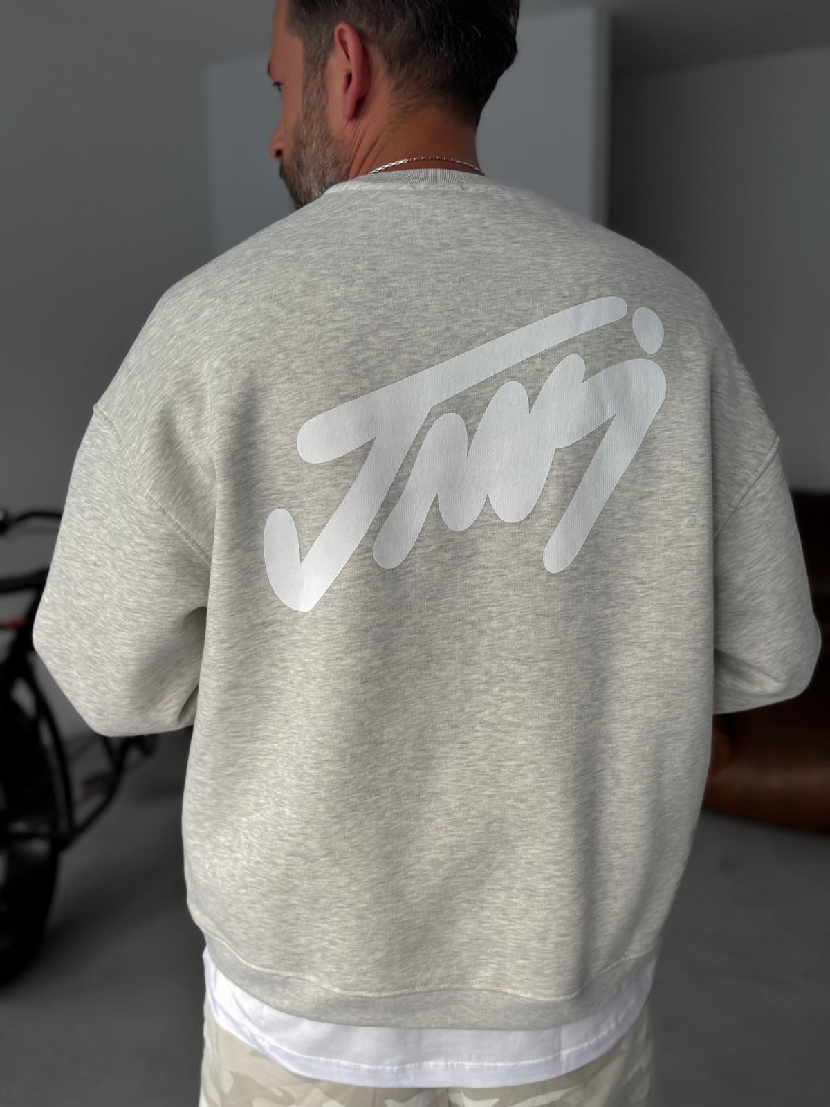 Açık Gri Basic Baskılı Sweatshirt JJ-100