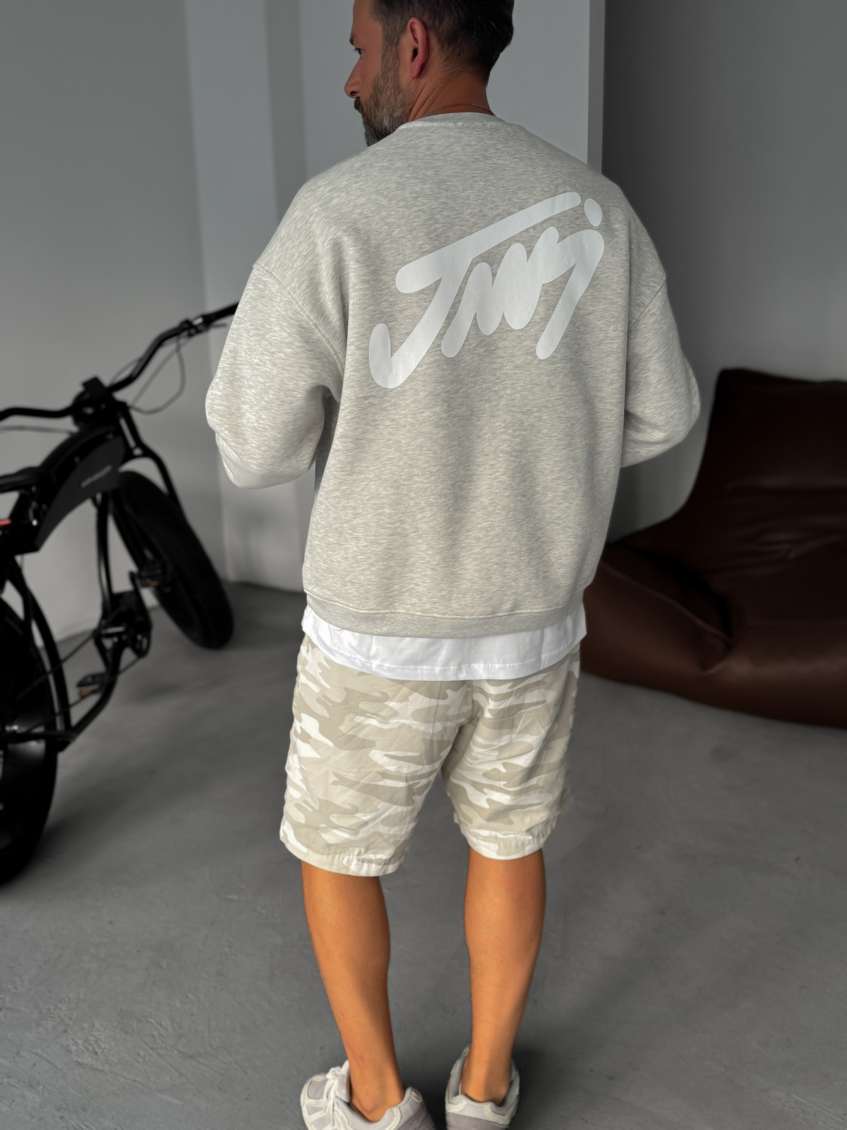 Açık Gri Basic Baskılı Sweatshirt JJ-100