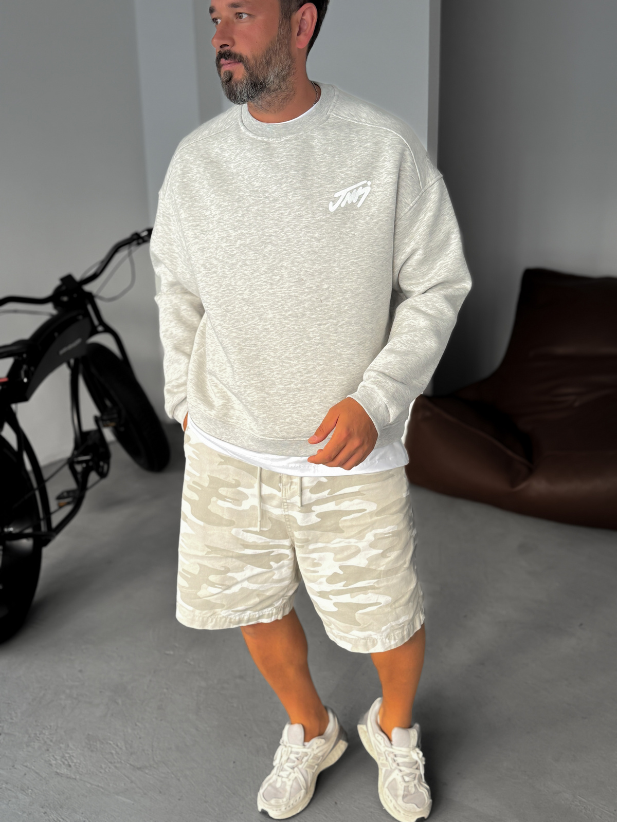 Açık Gri Basic Baskılı Sweatshirt JJ-100