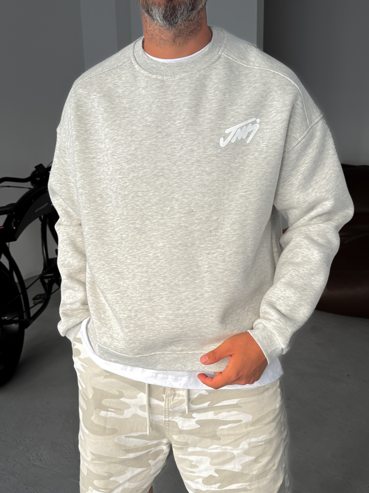 Açık Gri Basic Baskılı Sweatshirt JJ-100