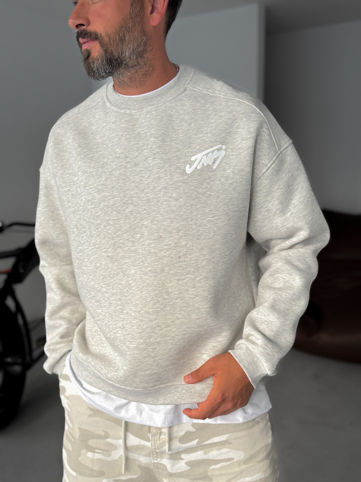 Açık Gri Basic Baskılı Sweatshirt JJ-100