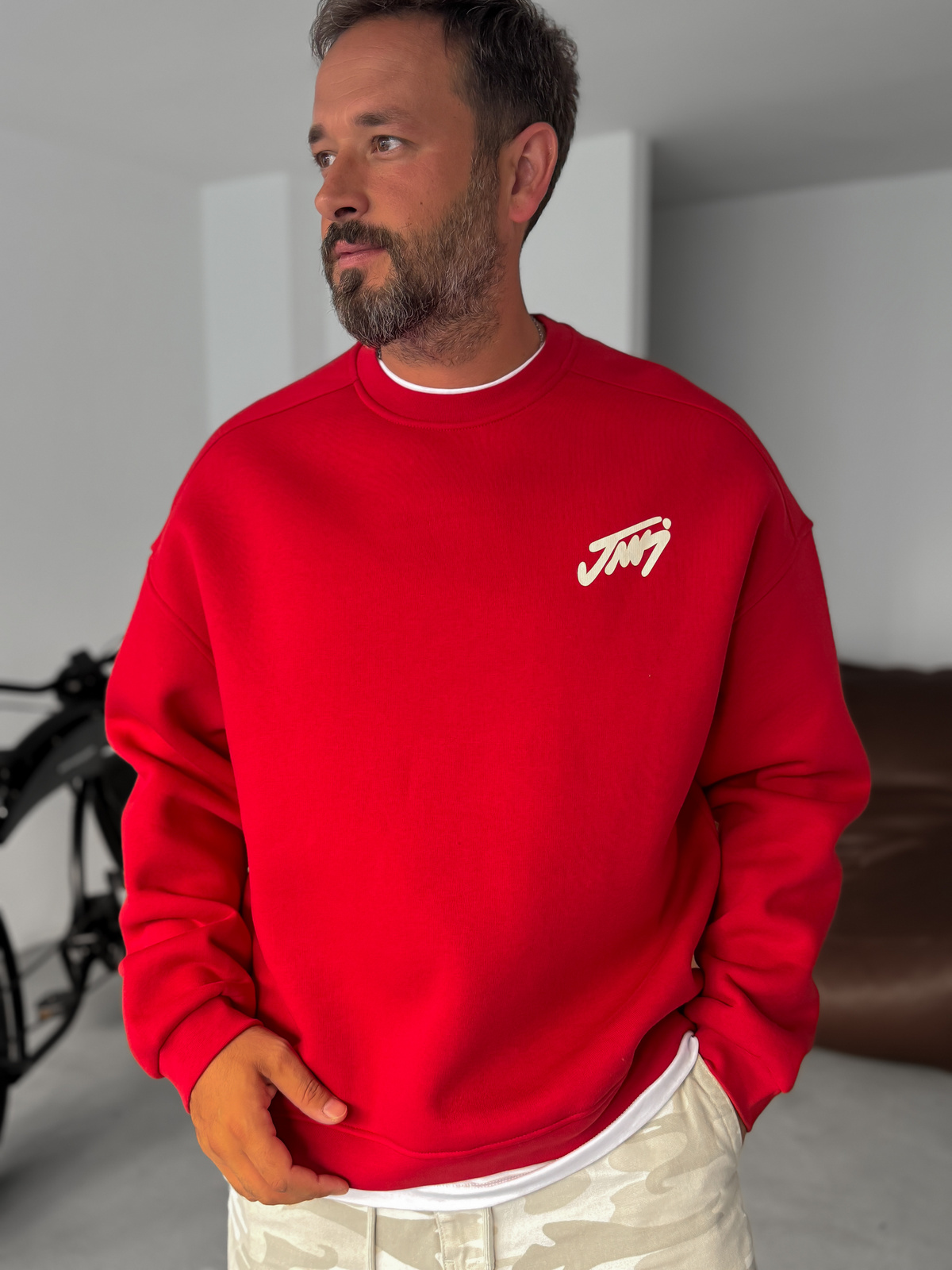 Kırmızı Basic Baskılı Sweatshirt JJ-100