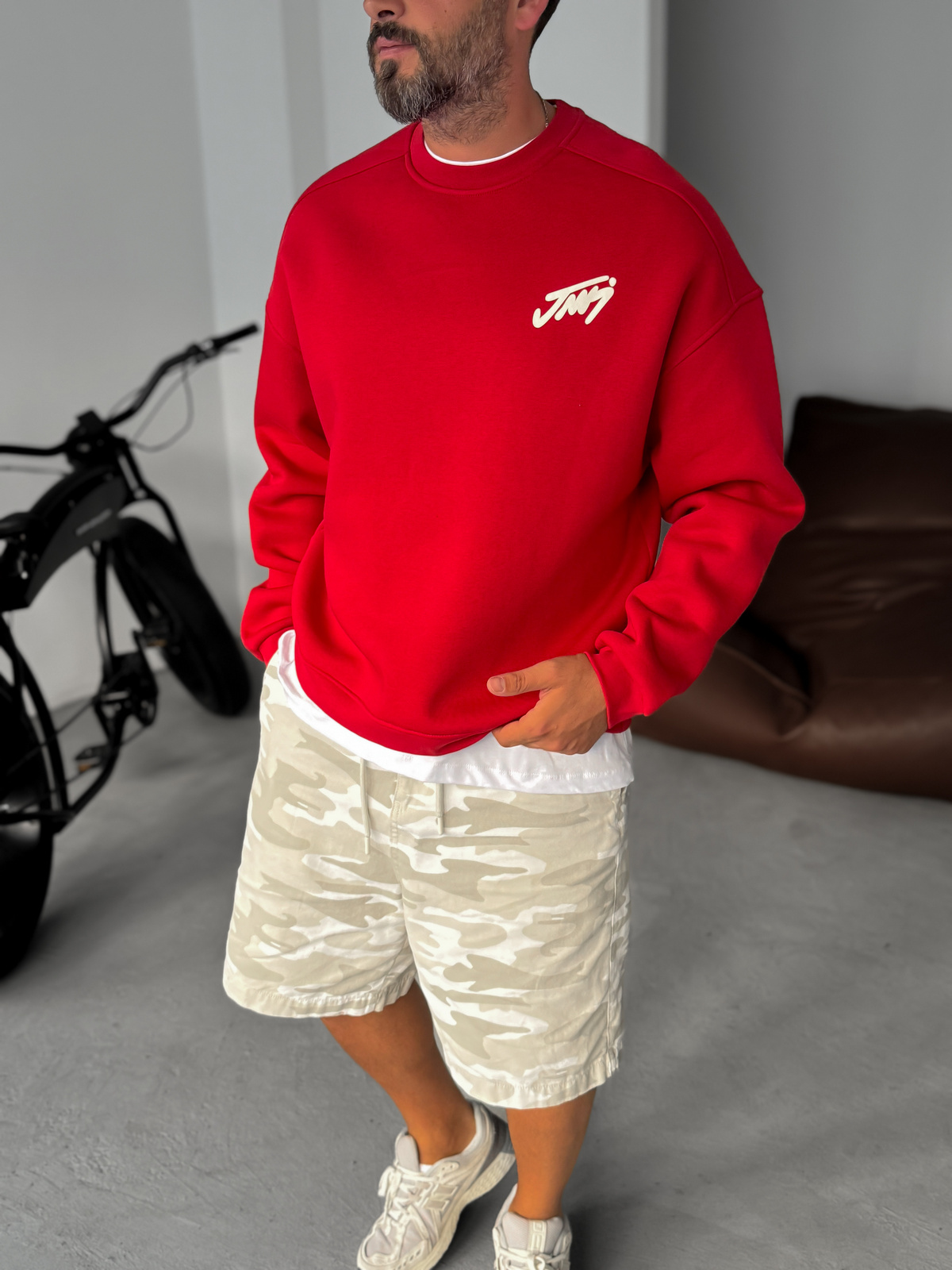 Kırmızı Basic Baskılı Sweatshirt JJ-100
