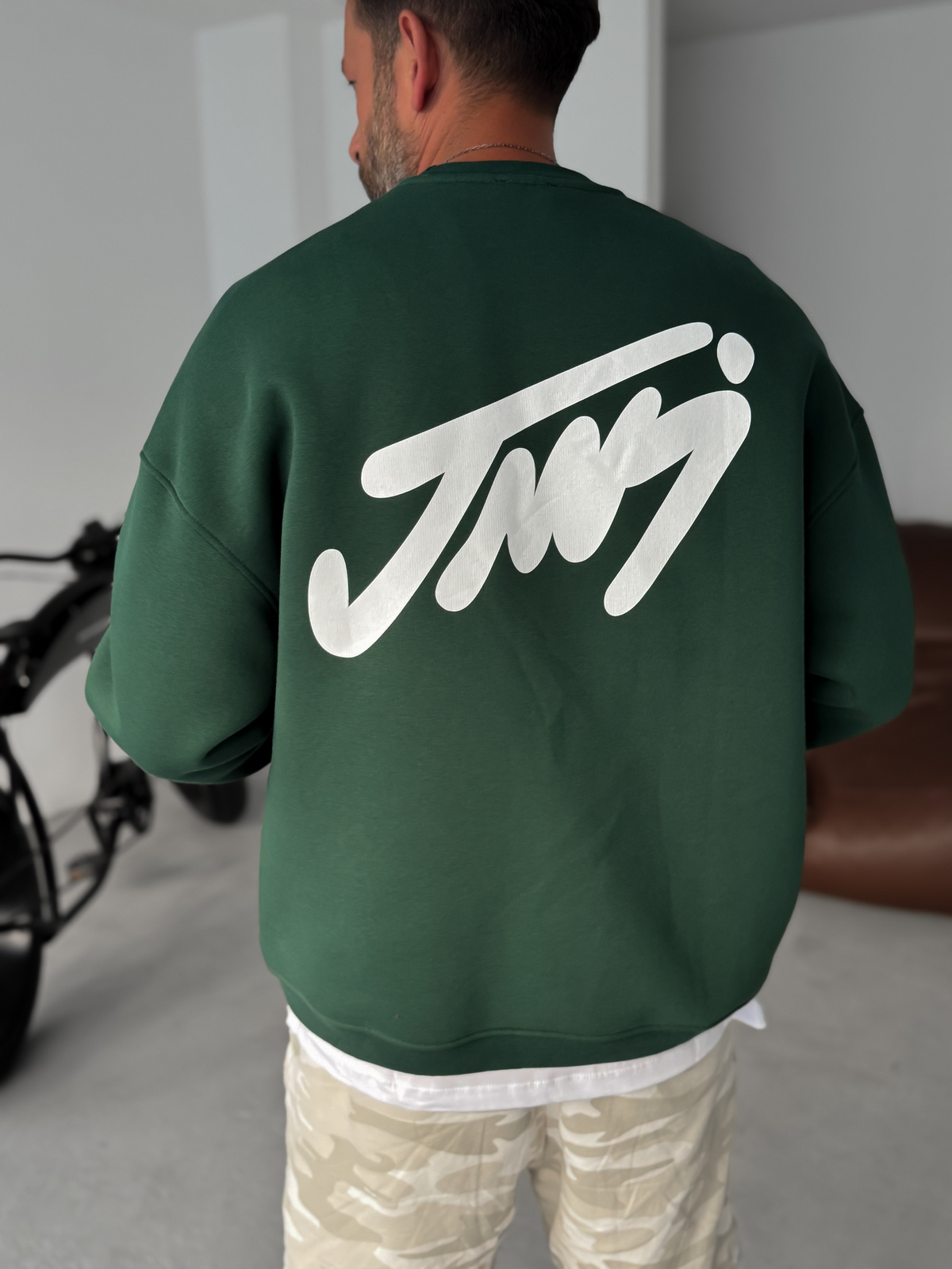Koyu Yeşil Basic Baskılı Sweatshirt JJ-100