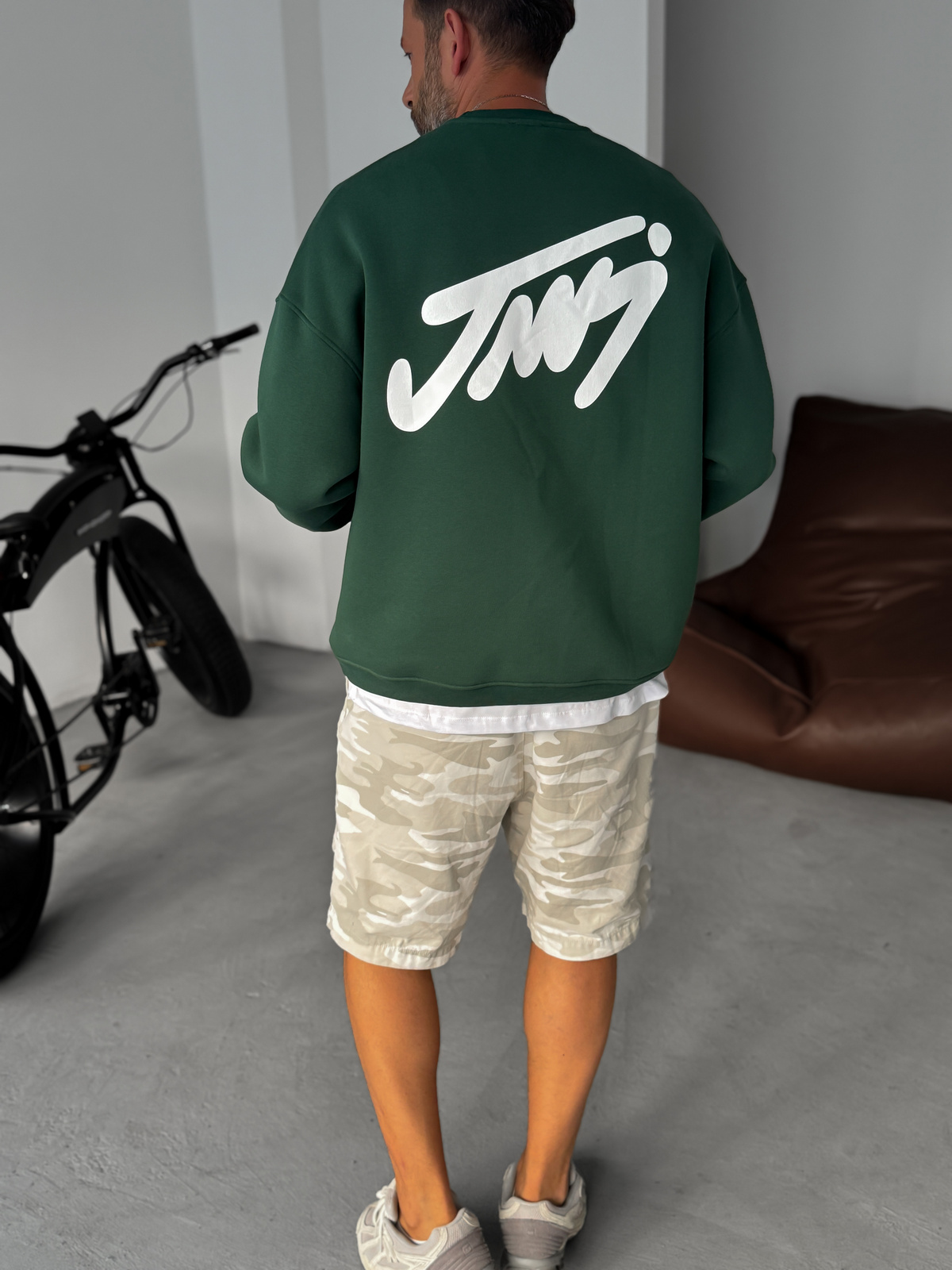 Koyu Yeşil Basic Baskılı Sweatshirt JJ-100