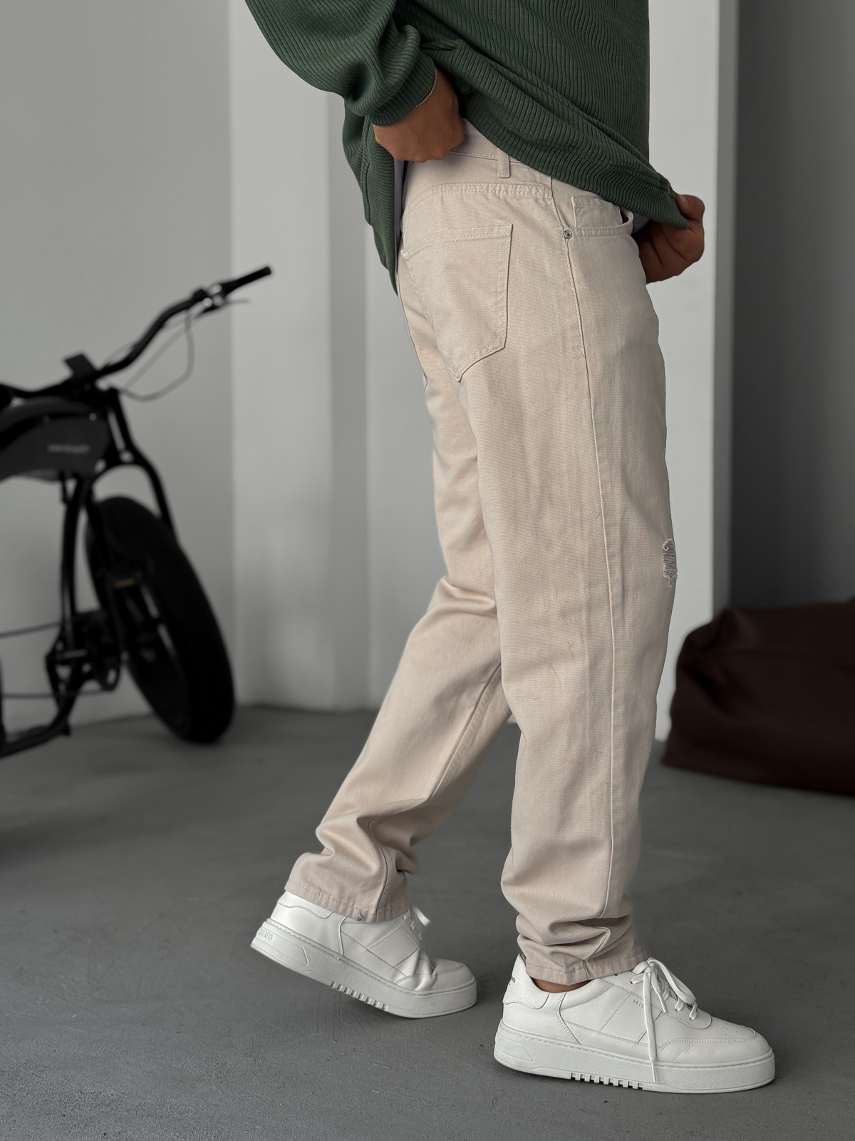 Bej Yırtık Detaylı Baggy Jean KE-504