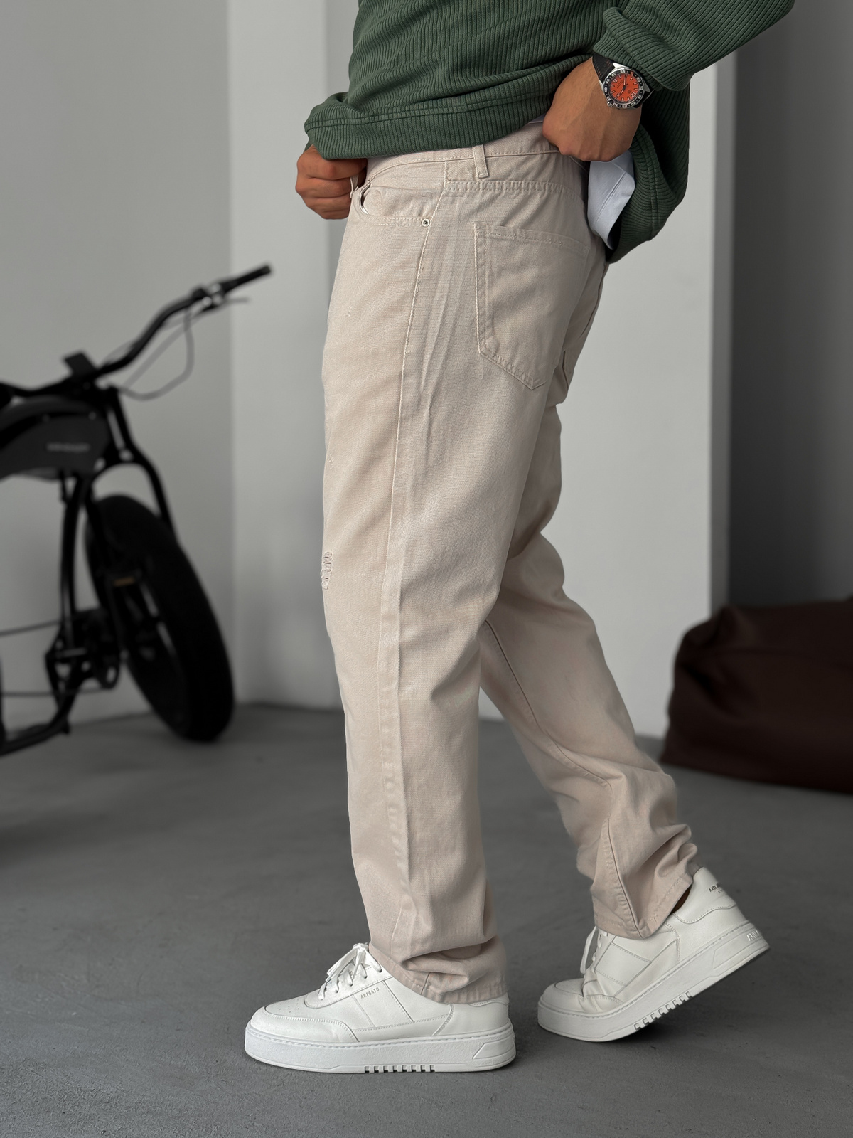 Bej Yırtık Detaylı Baggy Jean KE-504