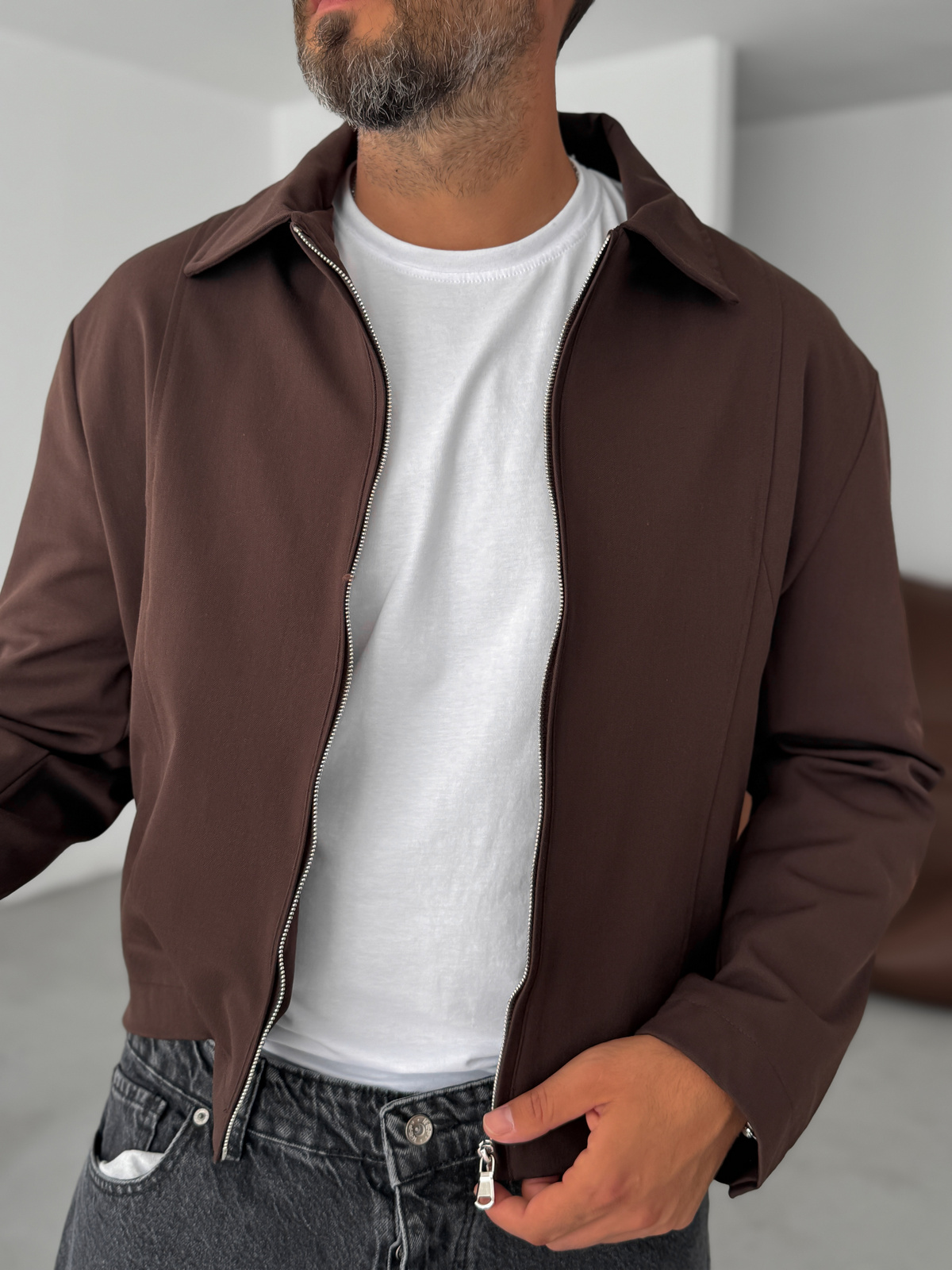 Kahve Boxy Fit Kol Düğmeli Ceket DF-2102