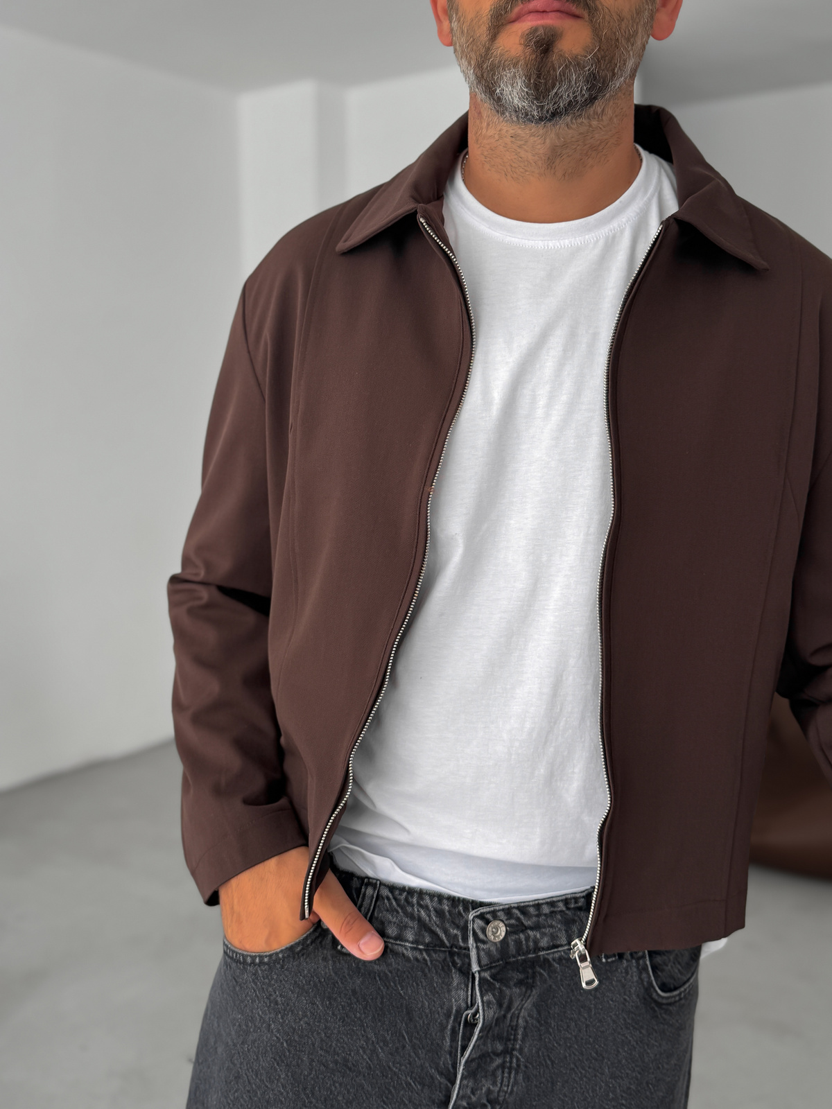 Kahve Boxy Fit Kol Düğmeli Ceket DF-2102