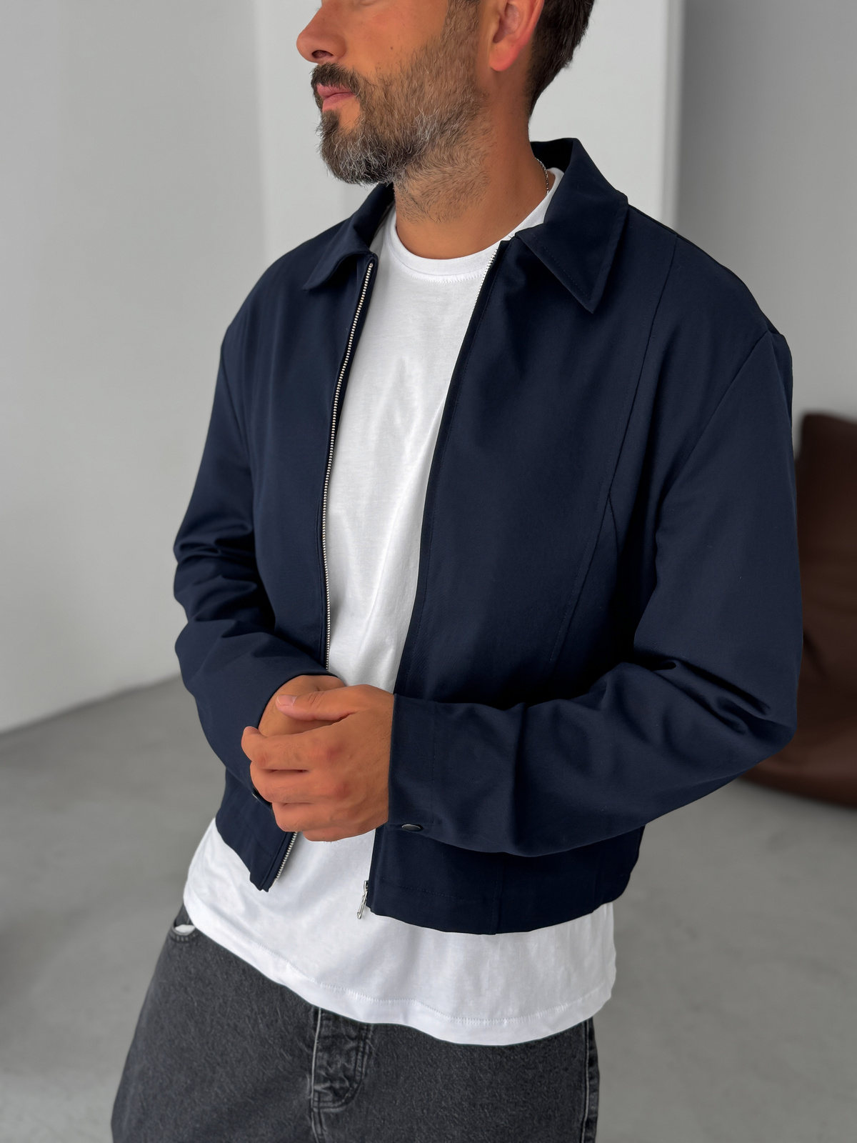 Lacivert Boxy Fit Kol Düğmeli Ceket DF-2102
