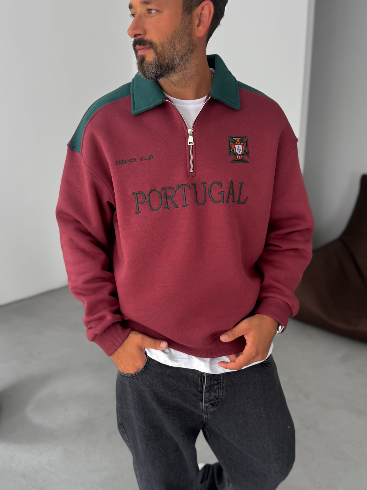 Bordo Portugal Nakışlı Oversize Sweatshirt ES-71-80