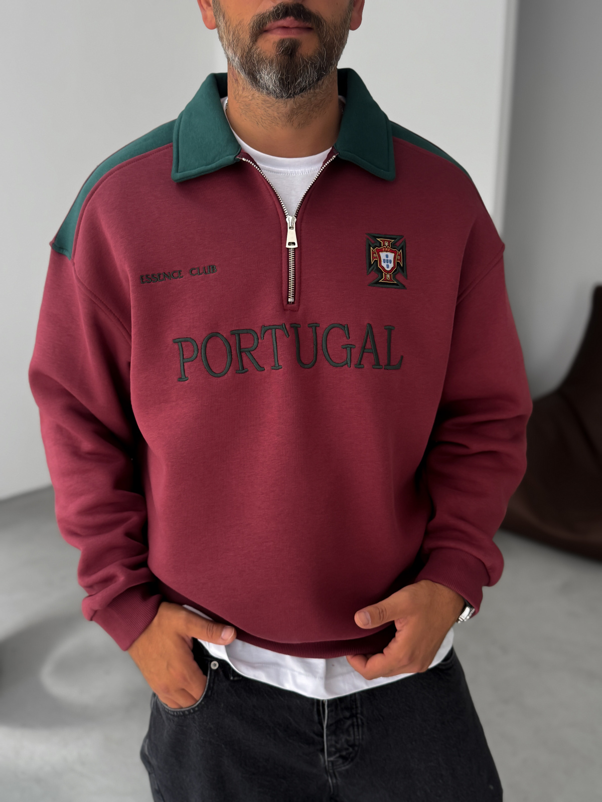 Bordo Portugal Nakışlı Oversize Sweatshirt ES-71-80