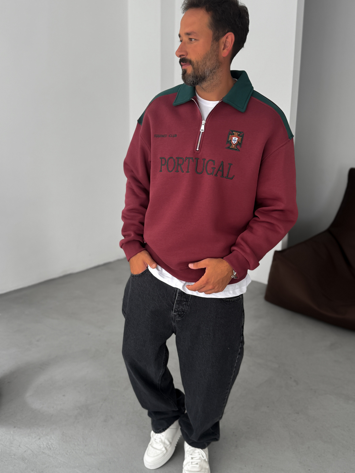 Bordo Portugal Nakışlı Oversize Sweatshirt ES-71-80