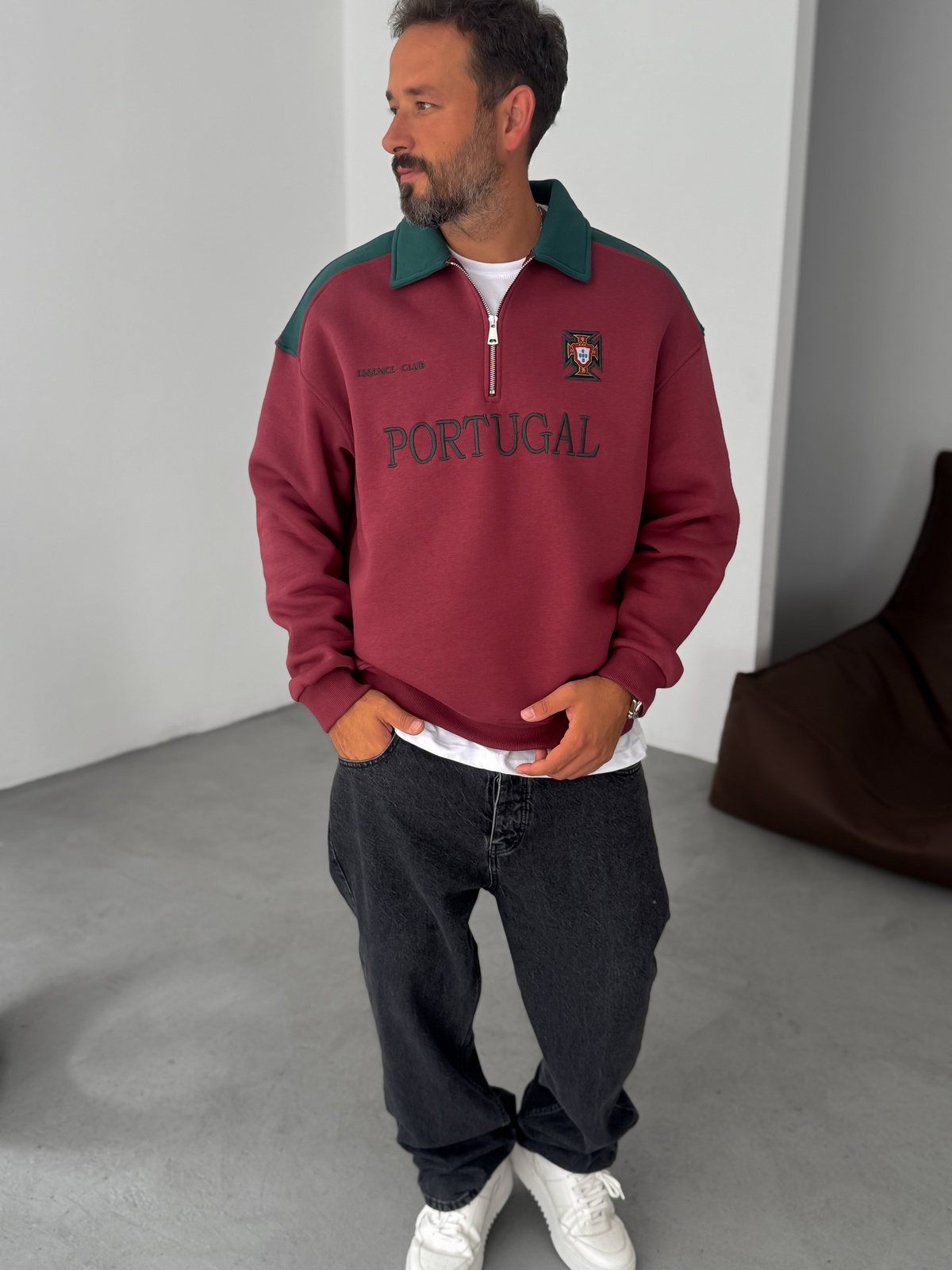 Bordo Portugal Nakışlı Oversize Sweatshirt ES-71-80
