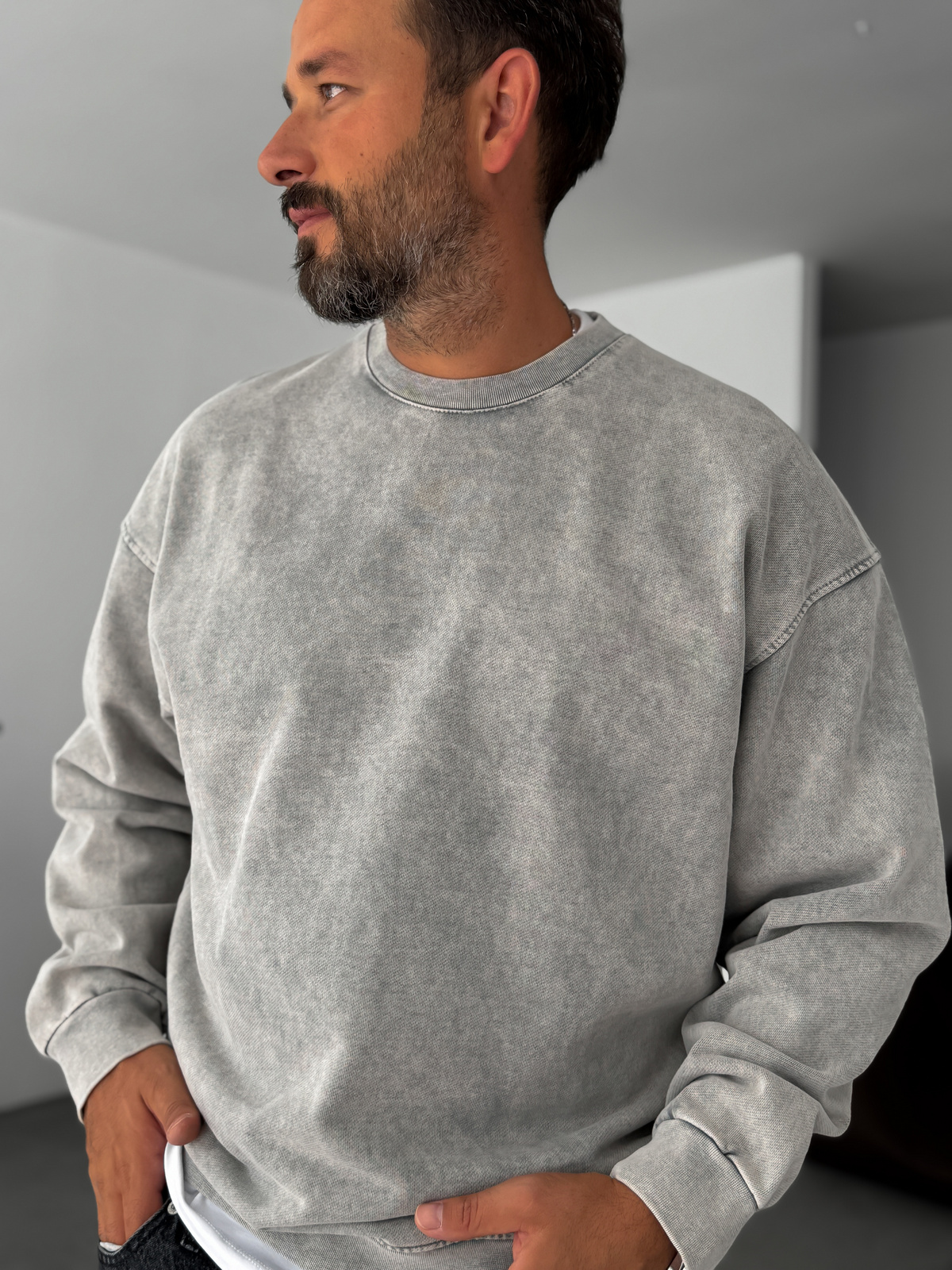Gri Yıkamalı Basic Oversize Sweatshirt JJ-1262