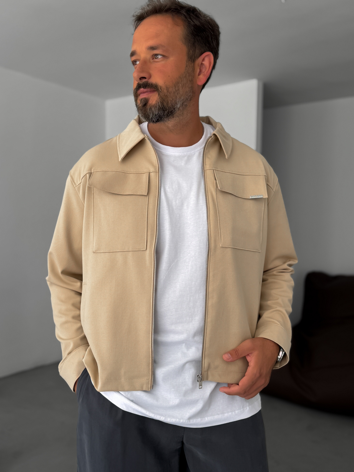 Bej Boxy Fit Çift Cepli Ceket TW-7029