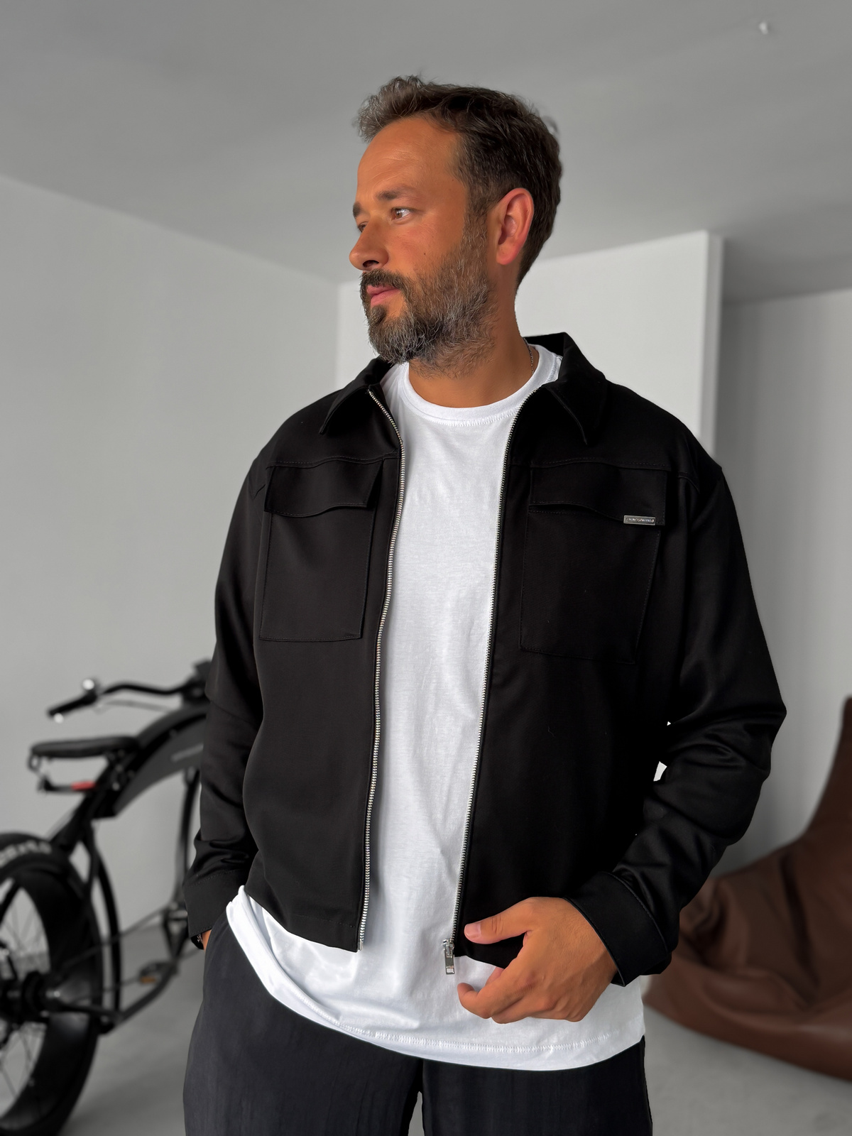 Siyah Boxy Fit Çift Cepli Ceket TW-7029