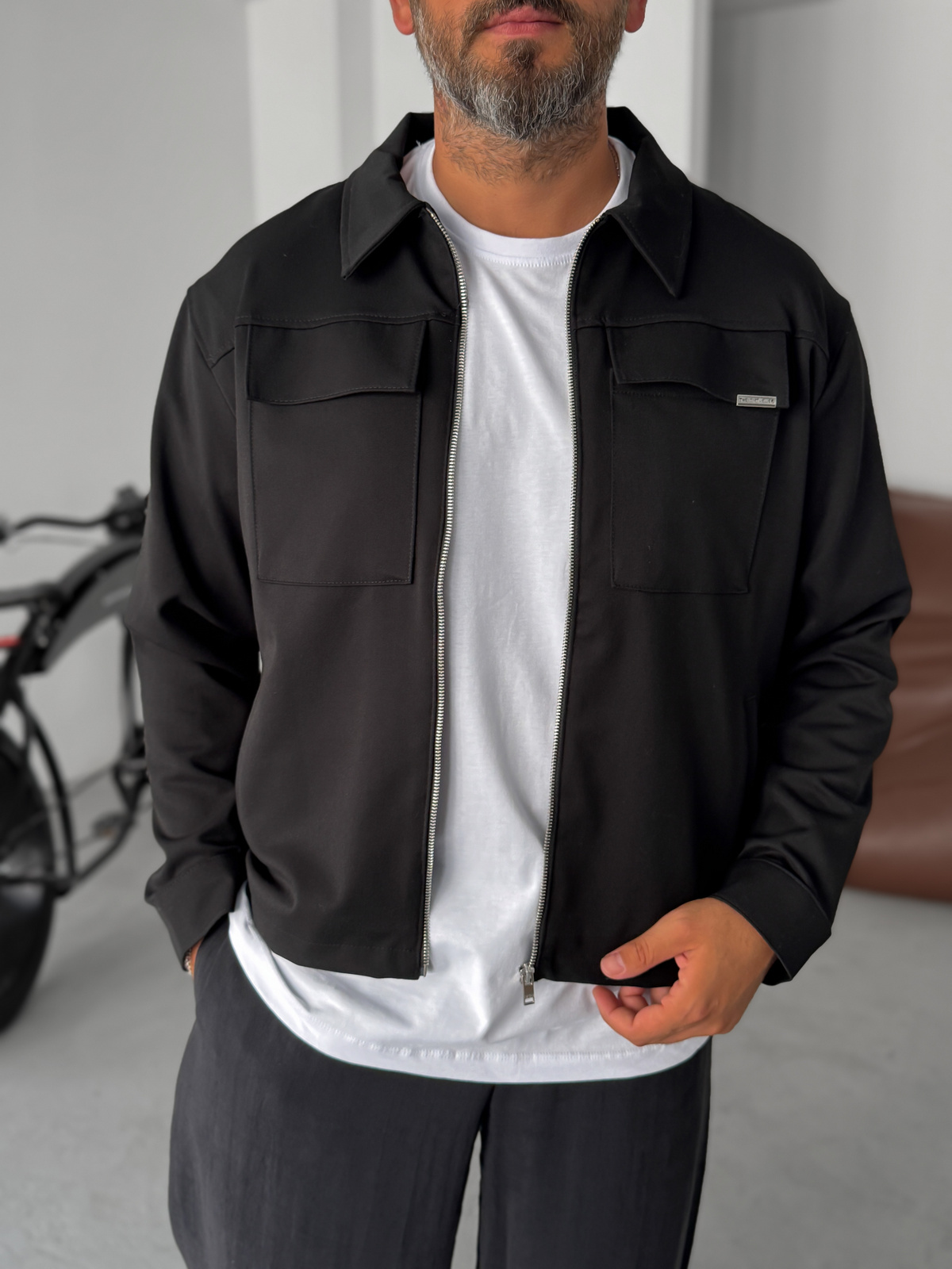 Siyah Boxy Fit Çift Cepli Ceket TW-7029