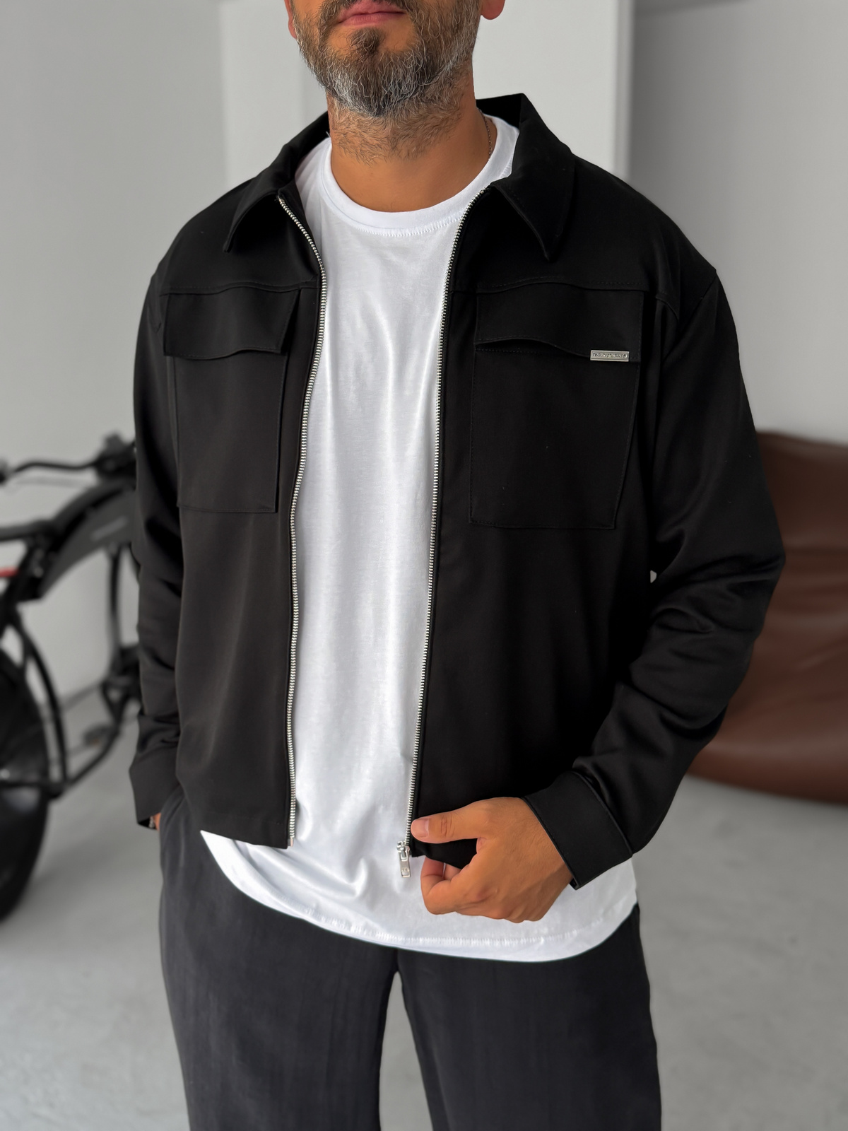 Siyah Boxy Fit Çift Cepli Ceket TW-7029