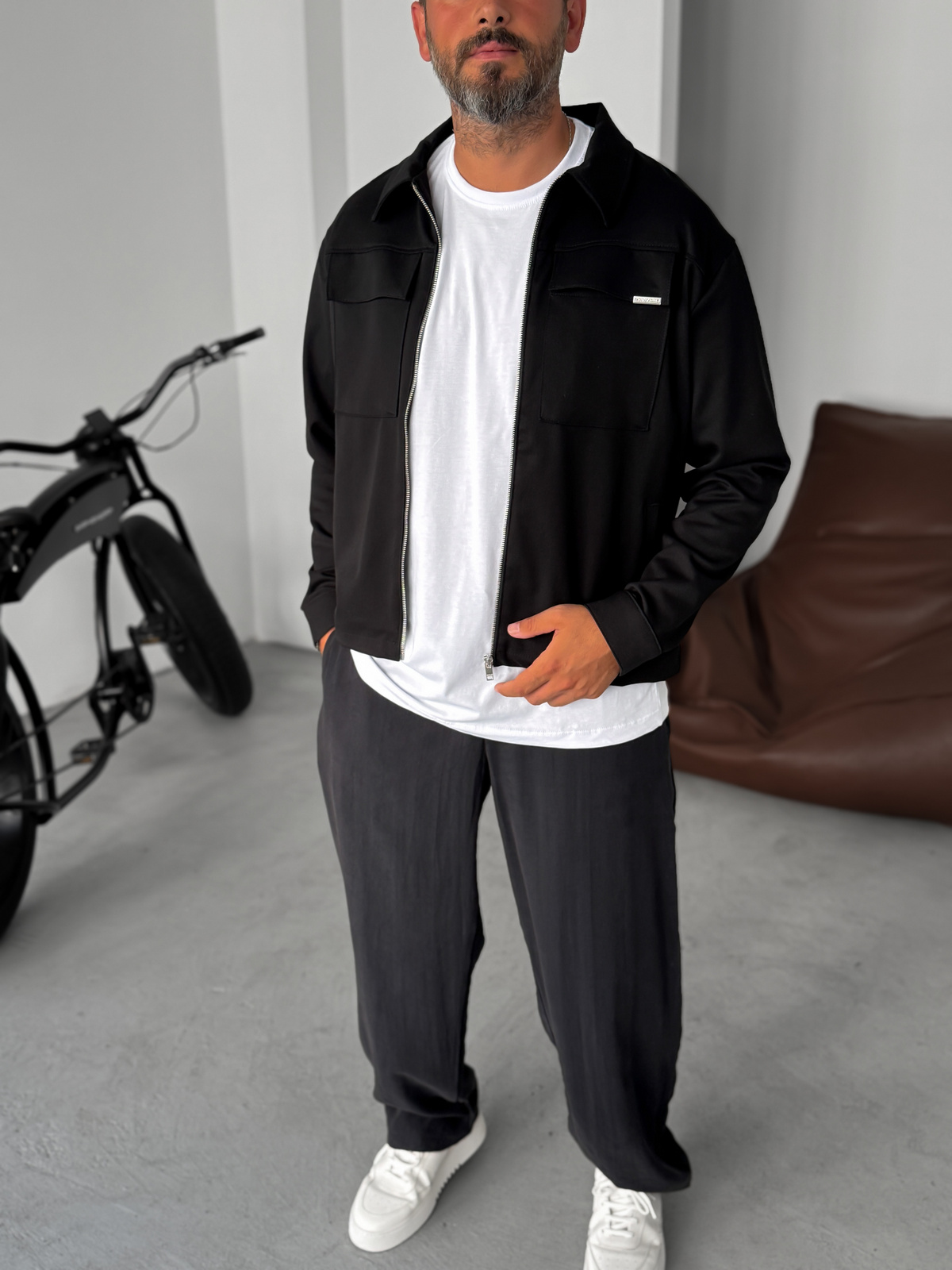 Siyah Boxy Fit Çift Cepli Ceket TW-7029