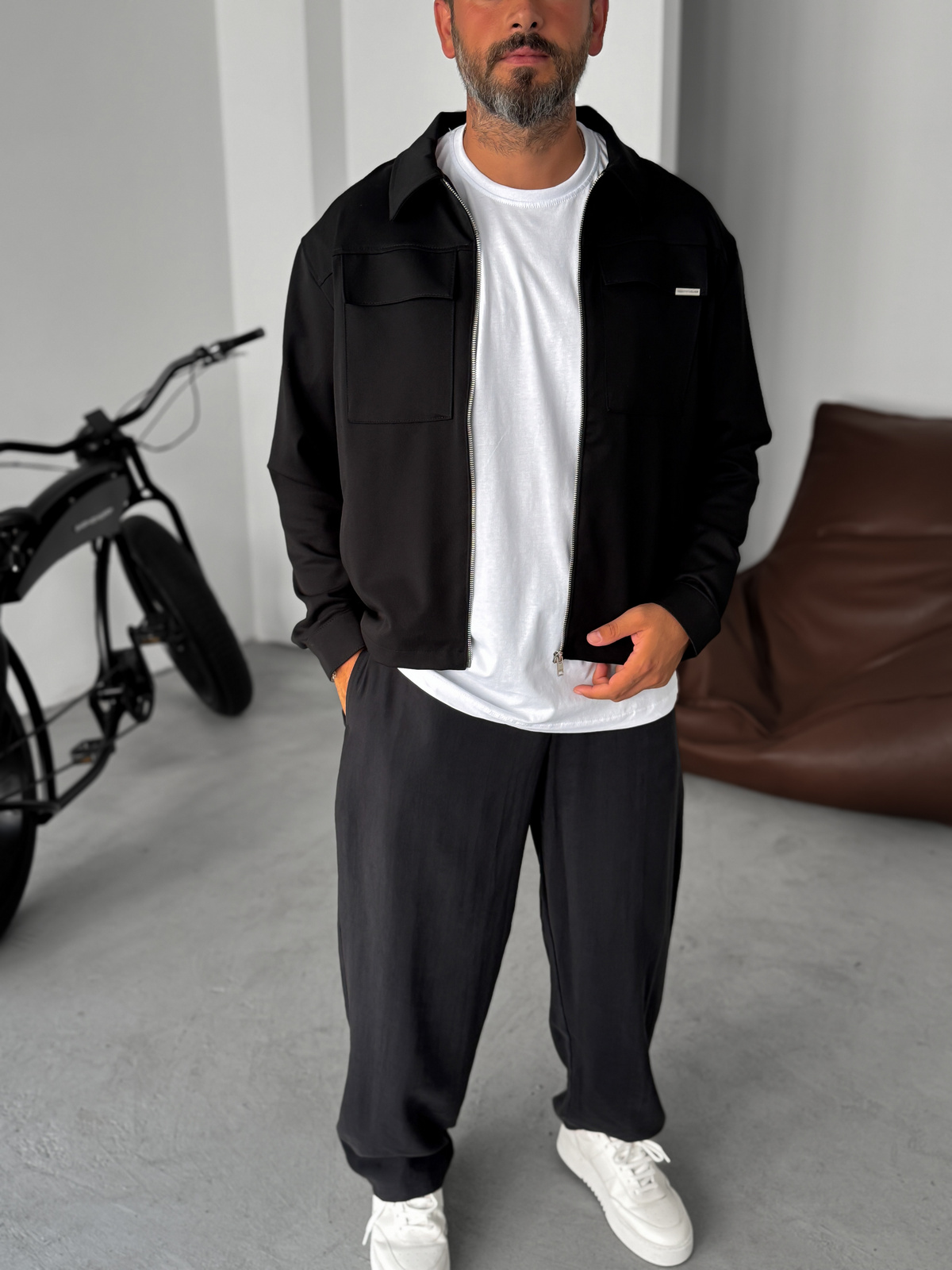 Siyah Boxy Fit Çift Cepli Ceket TW-7029