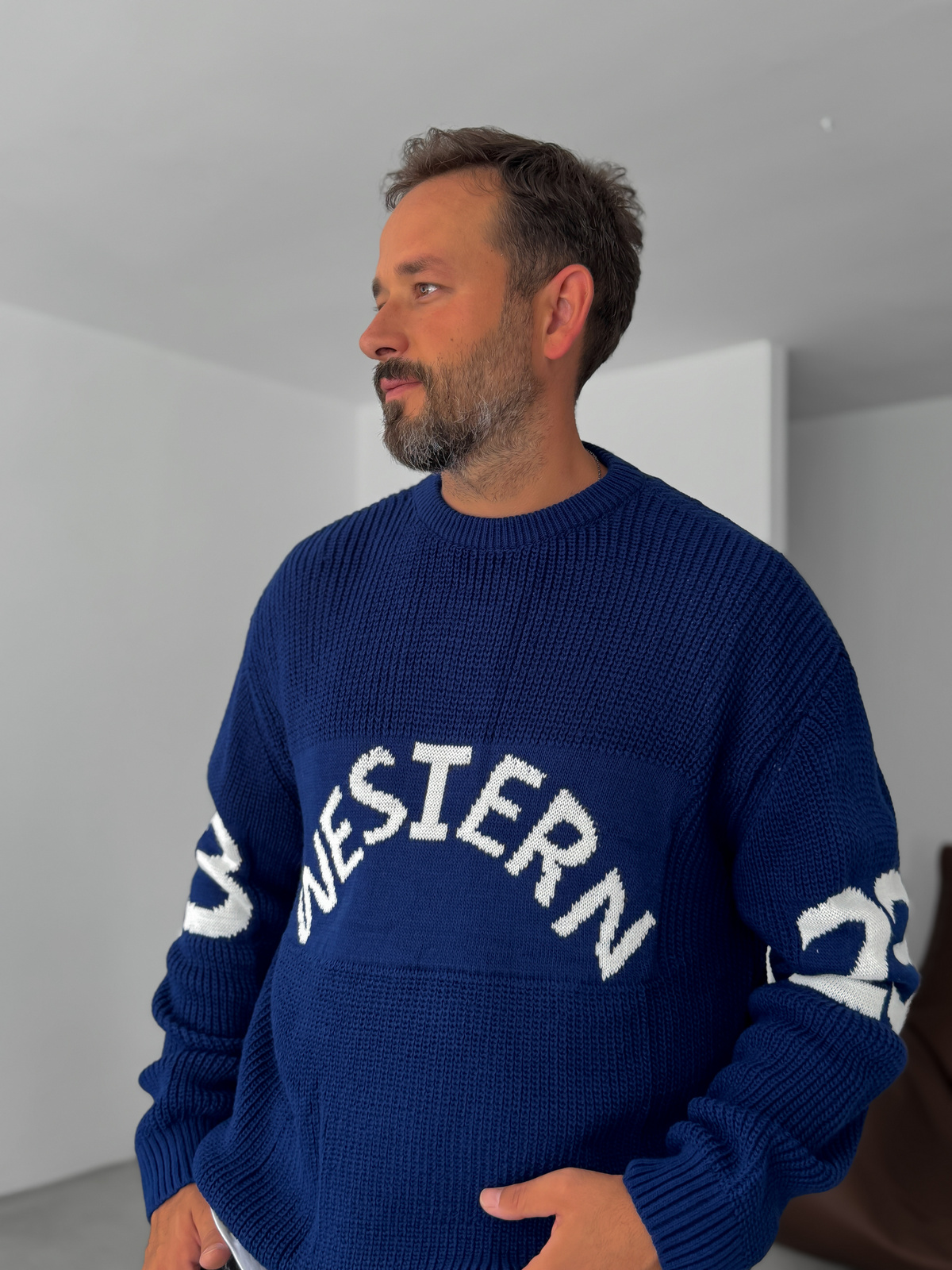 Lacivert Western Örme Oversize Kazak PM-019