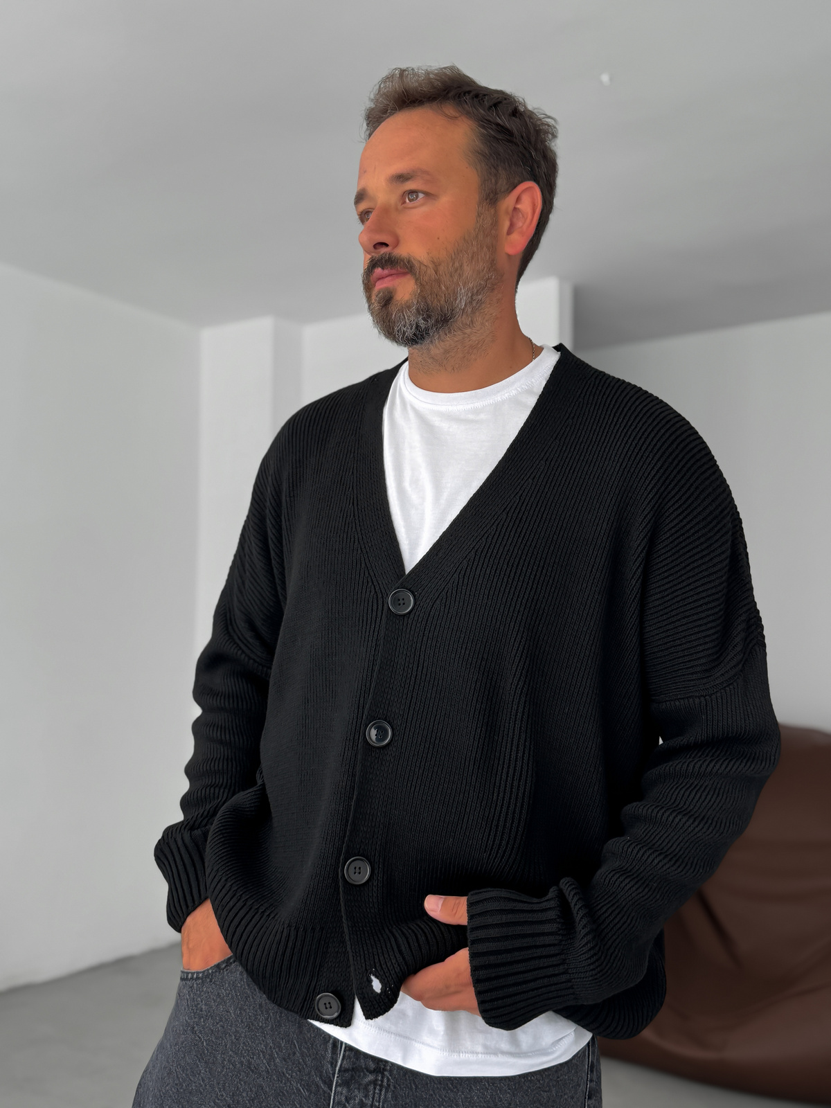 Siyah Düğmeli Oversize Örme Hırka PM-021