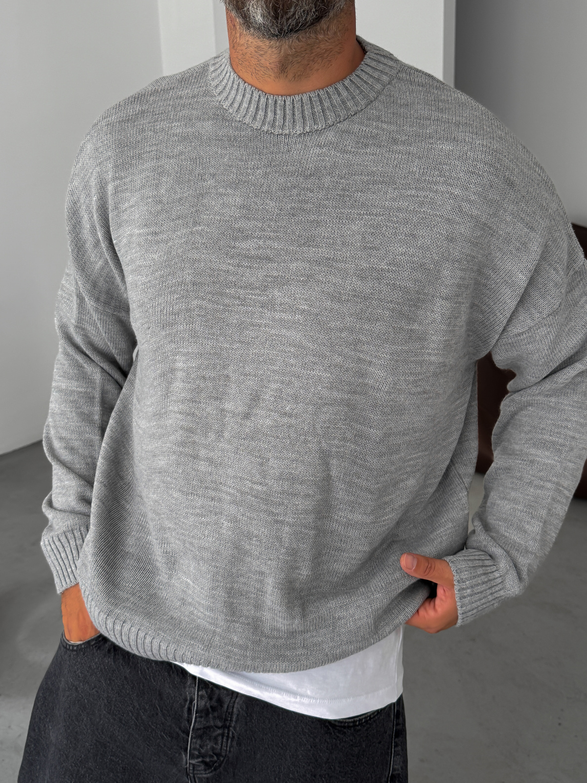 Gri Basic Oversize Örme Kazak PM-025