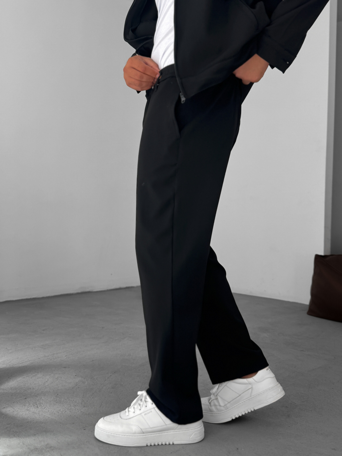 Siyah Örme Fitilli Baggy Pantolon GJ-