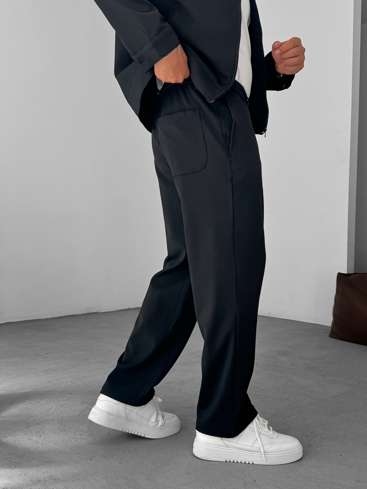 Siyah Örme Fitilli Baggy Pantolon GJ-
