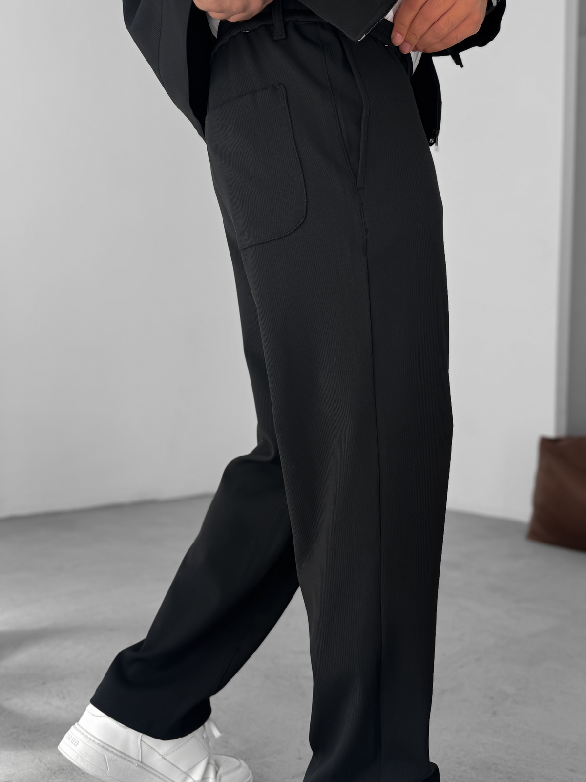 Siyah Örme Fitilli Baggy Pantolon GJ-