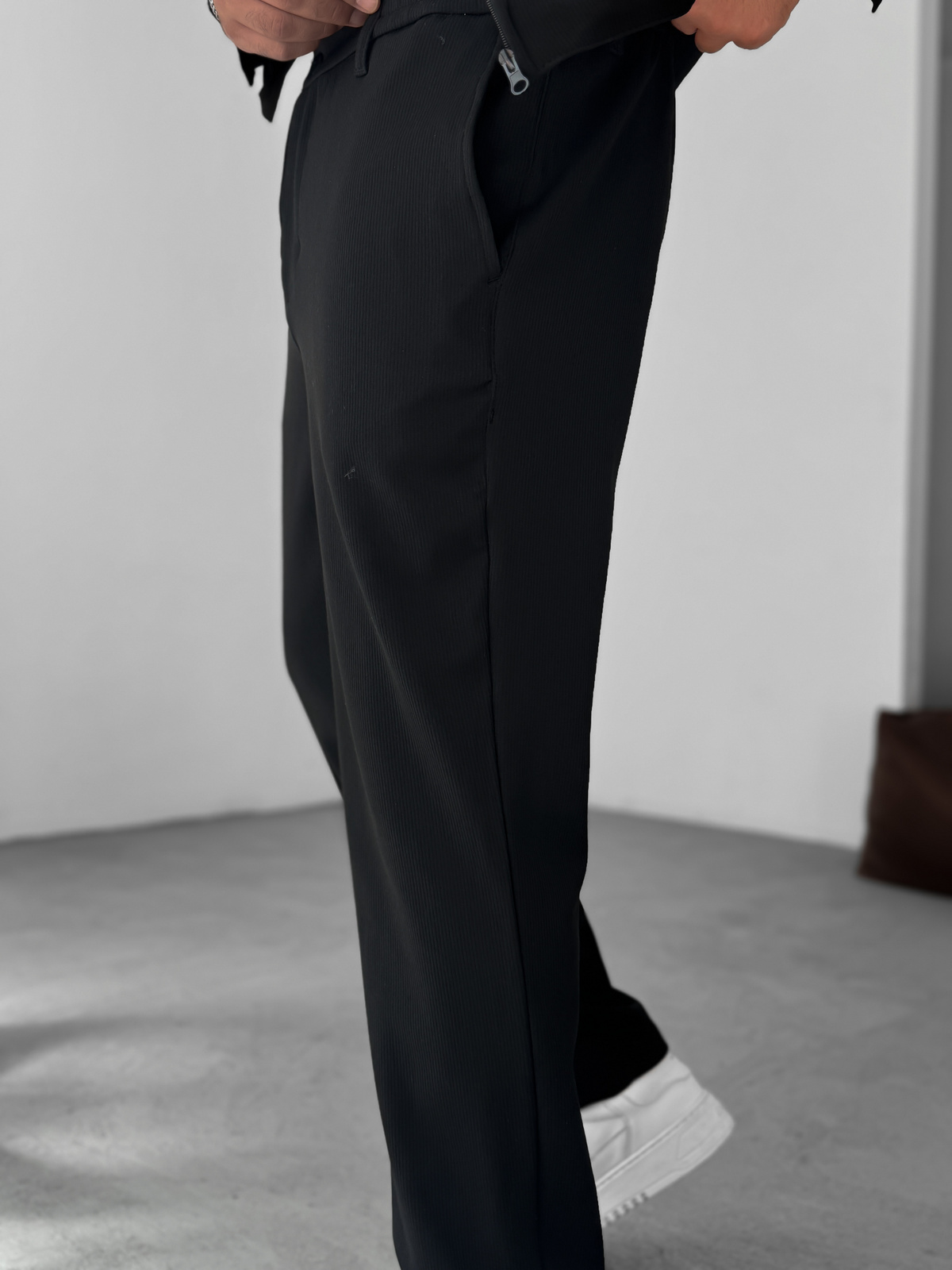 Siyah Örme Fitilli Baggy Pantolon GJ-