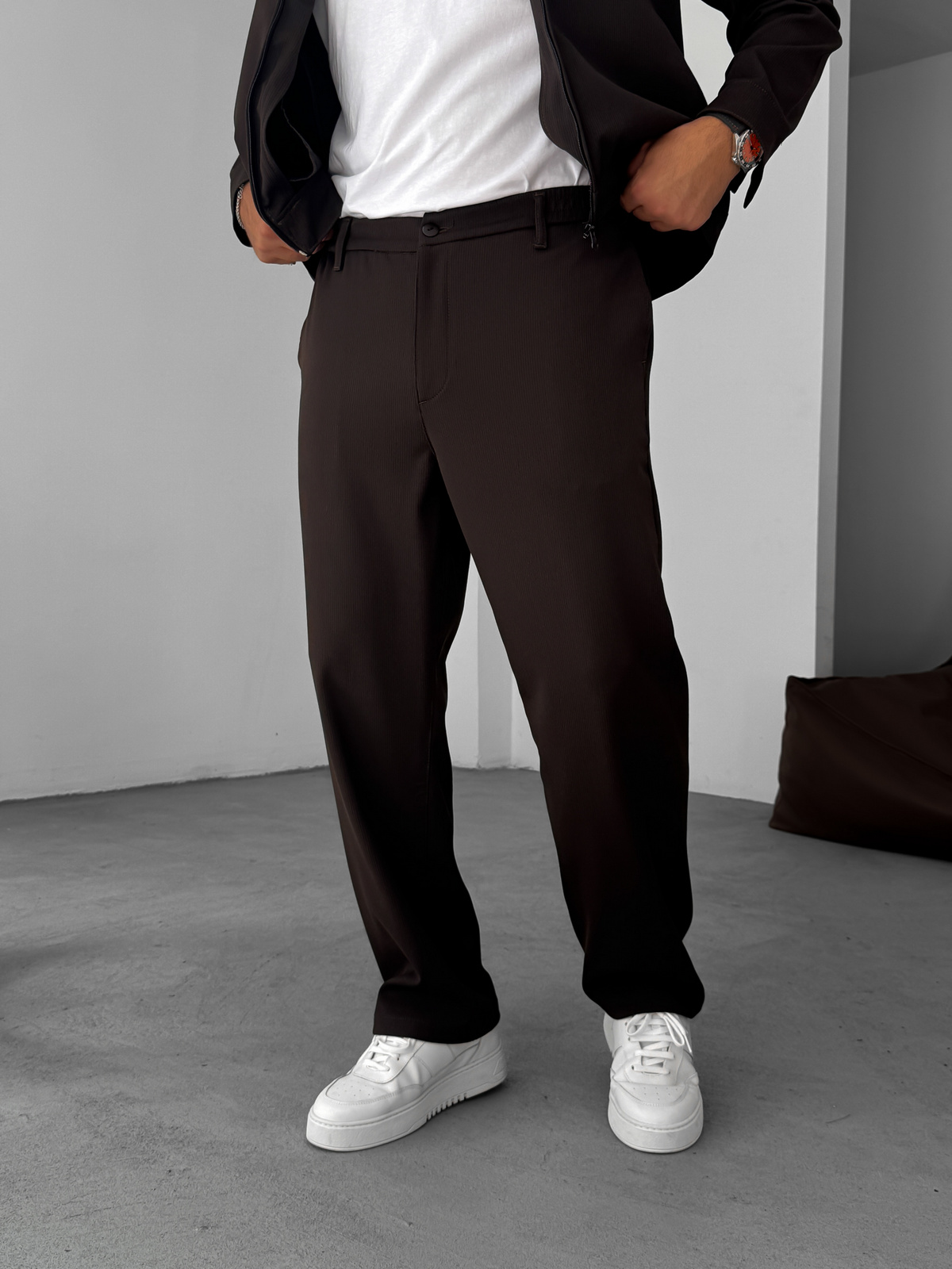 Kahve Örme Fitilli Baggy Pantolon GJ-