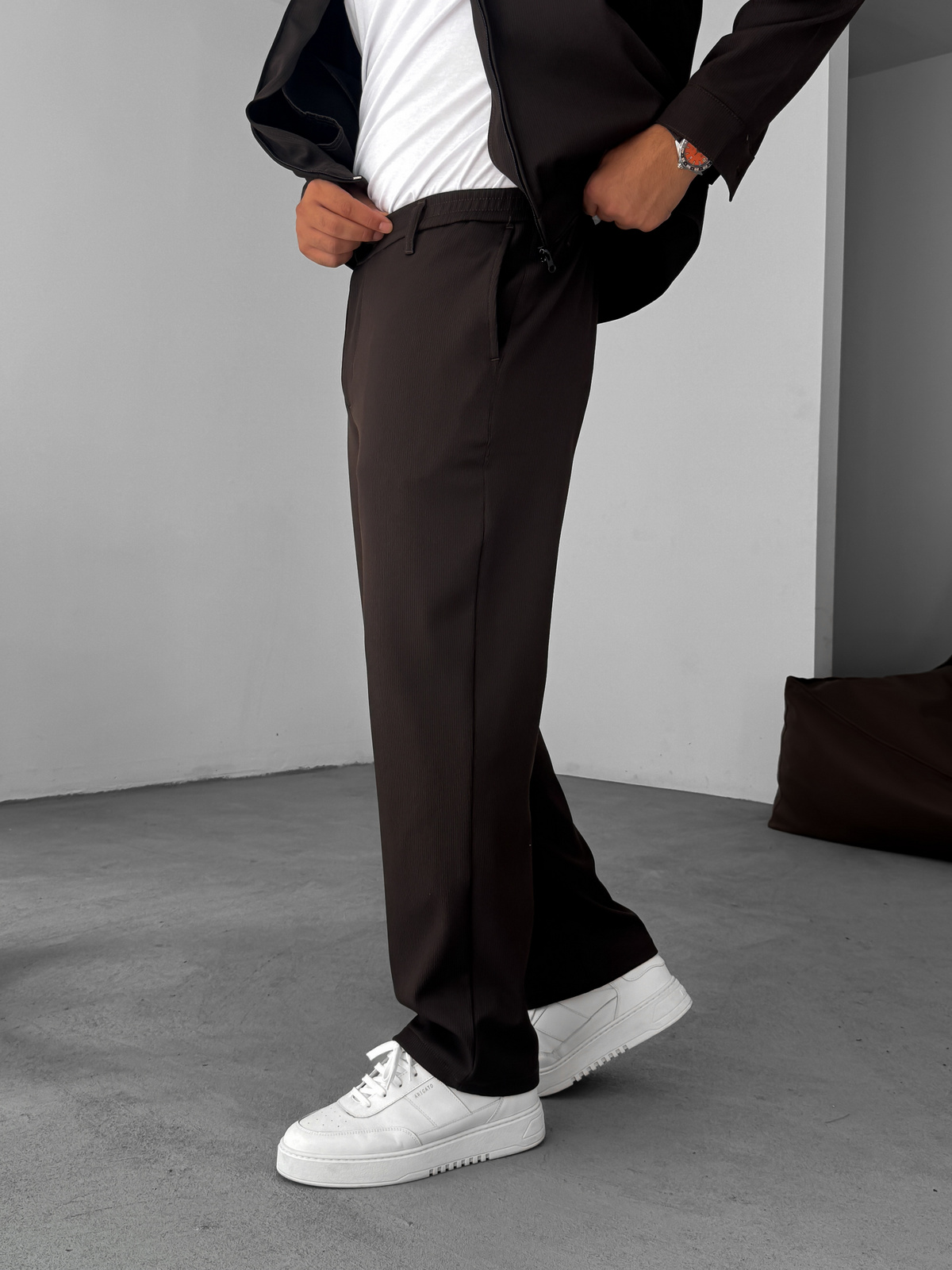 Kahve Örme Fitilli Baggy Pantolon GJ-